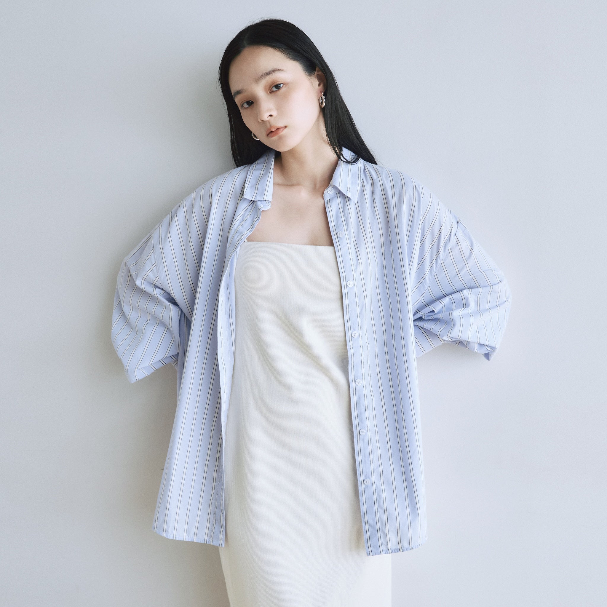 ECO FABRICマルチストライプルーズシャツ