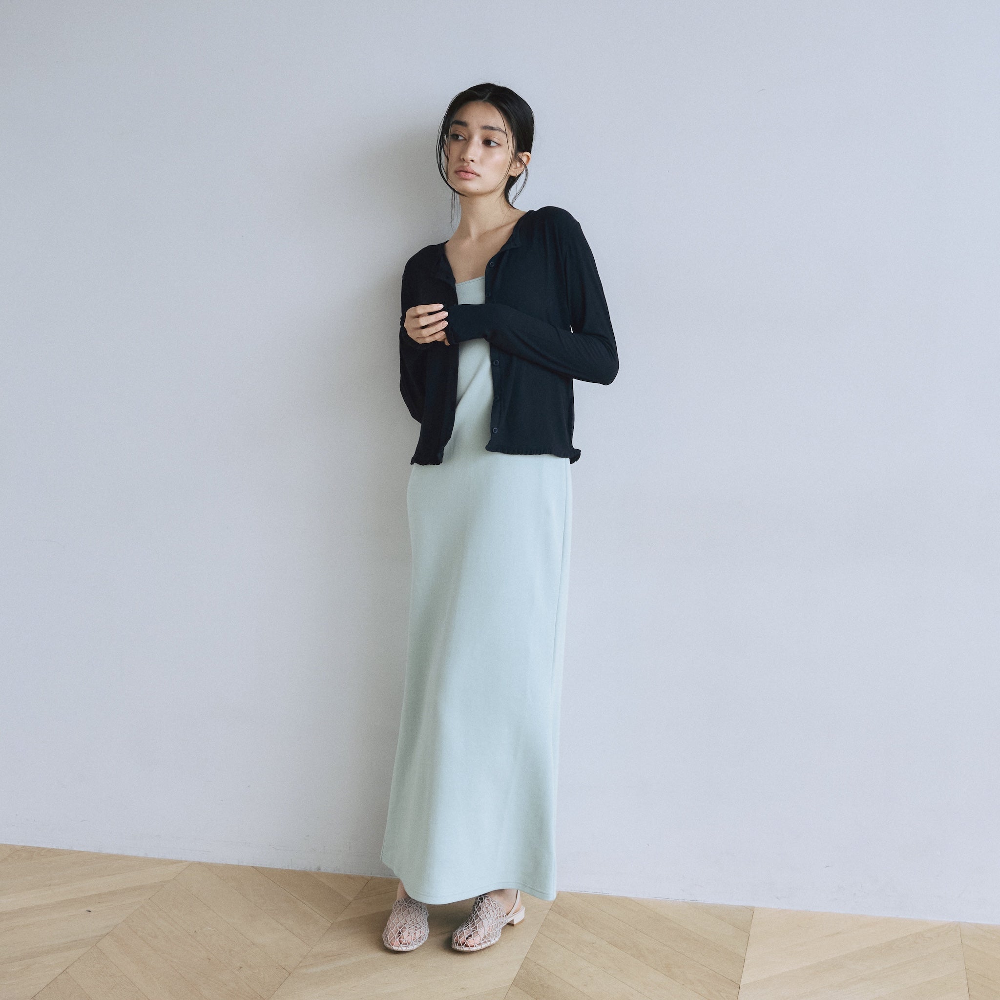Sheer RIB Frillカーディガン