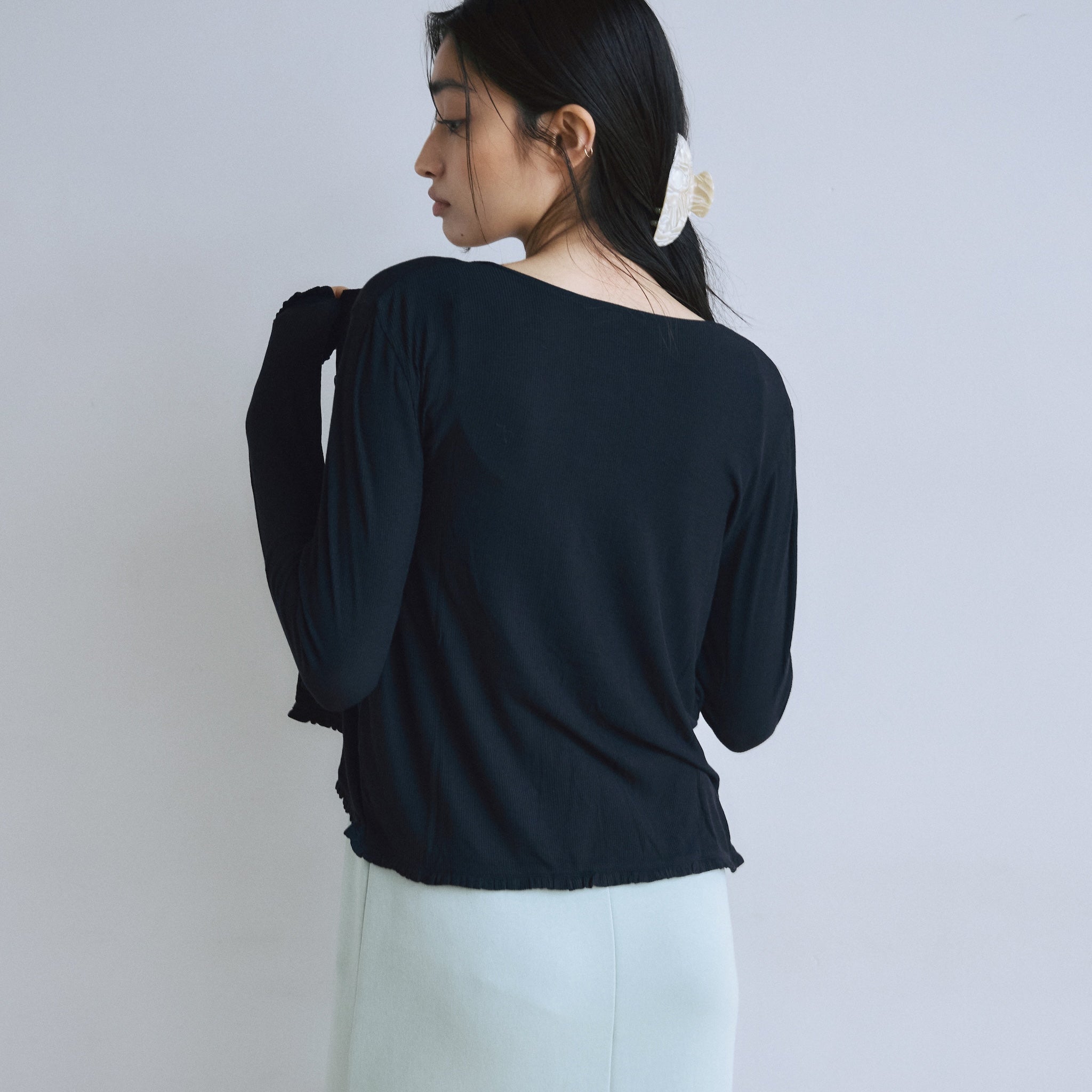 Sheer RIB Frillカーディガン