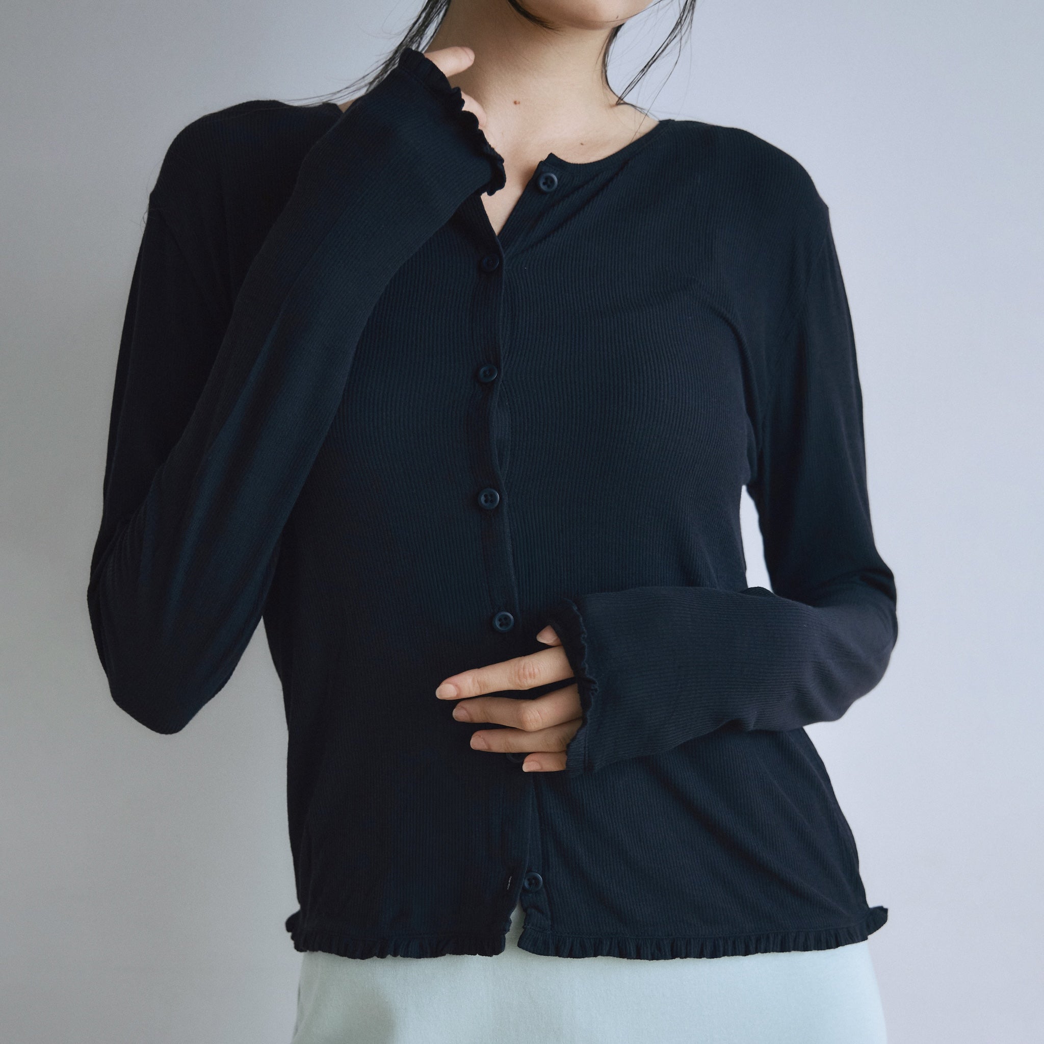 Sheer RIB Frillカーディガン