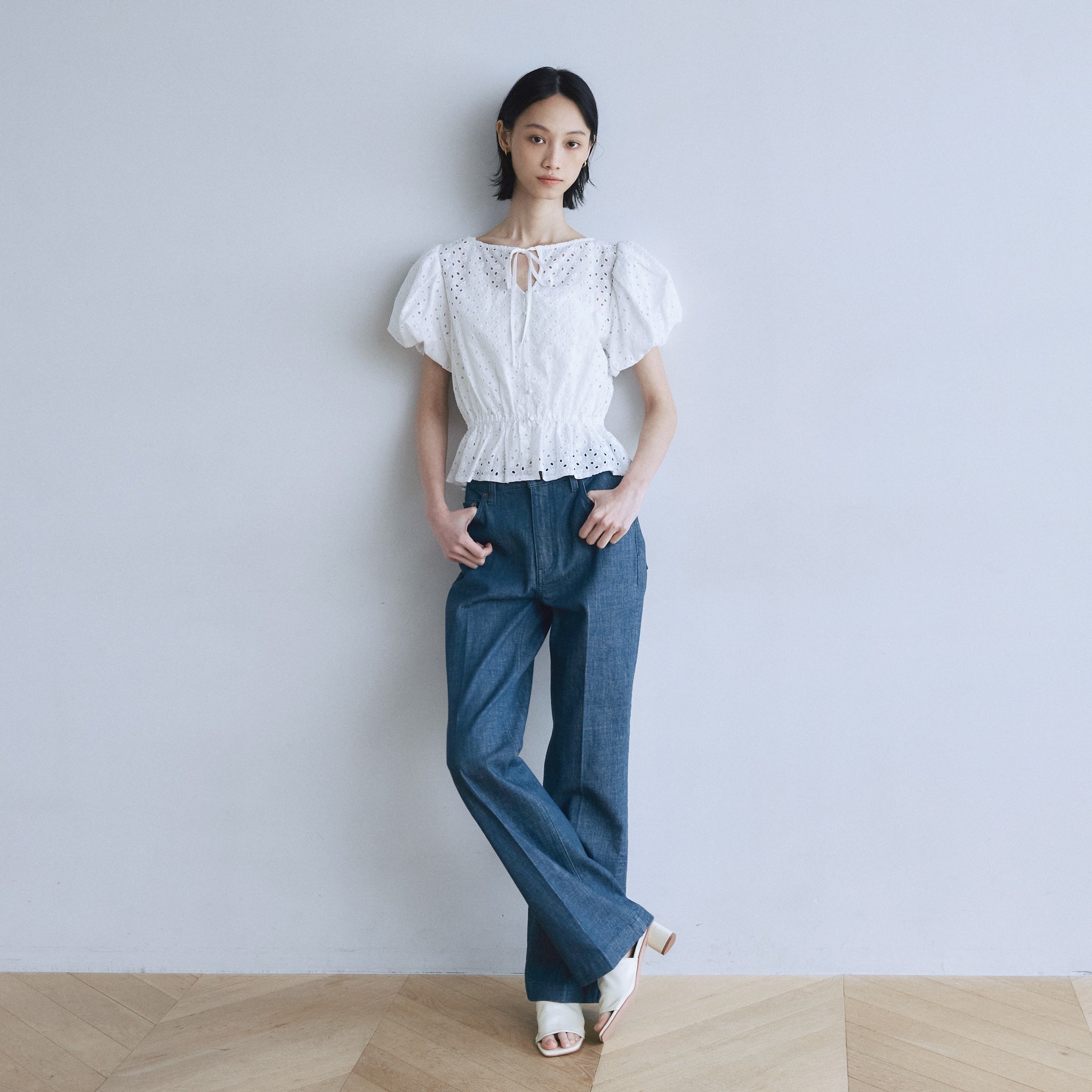 Cotton Laceパフスリーブシャツ