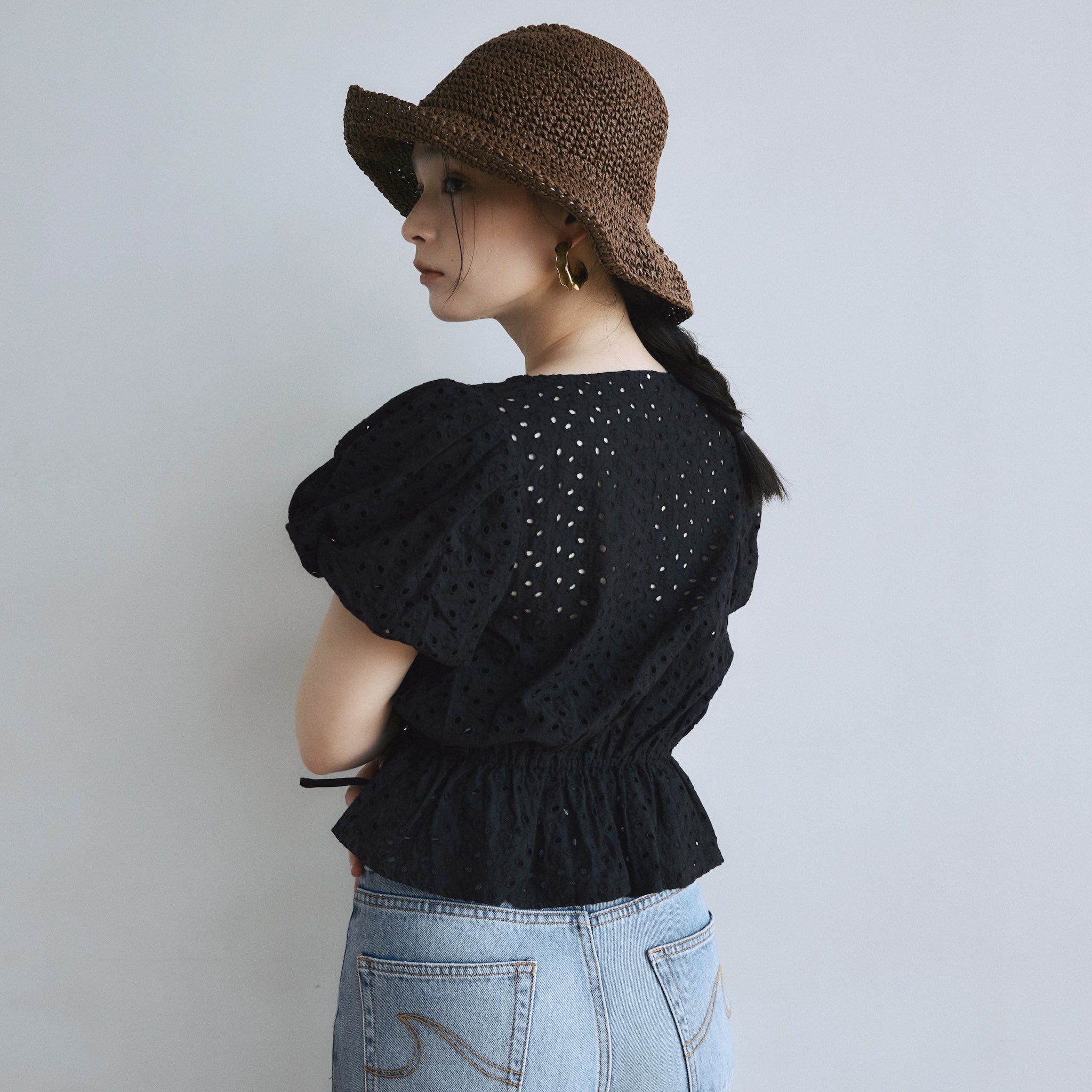 Cotton Laceパフスリーブシャツ