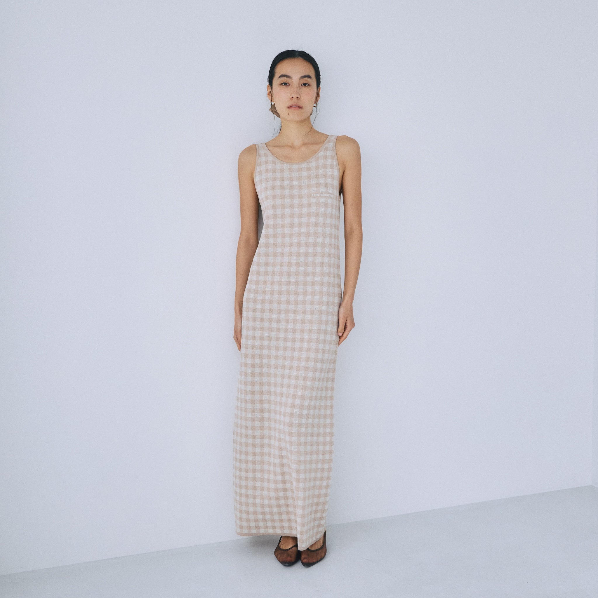 ギンガムチェックアイラインニットワンピース