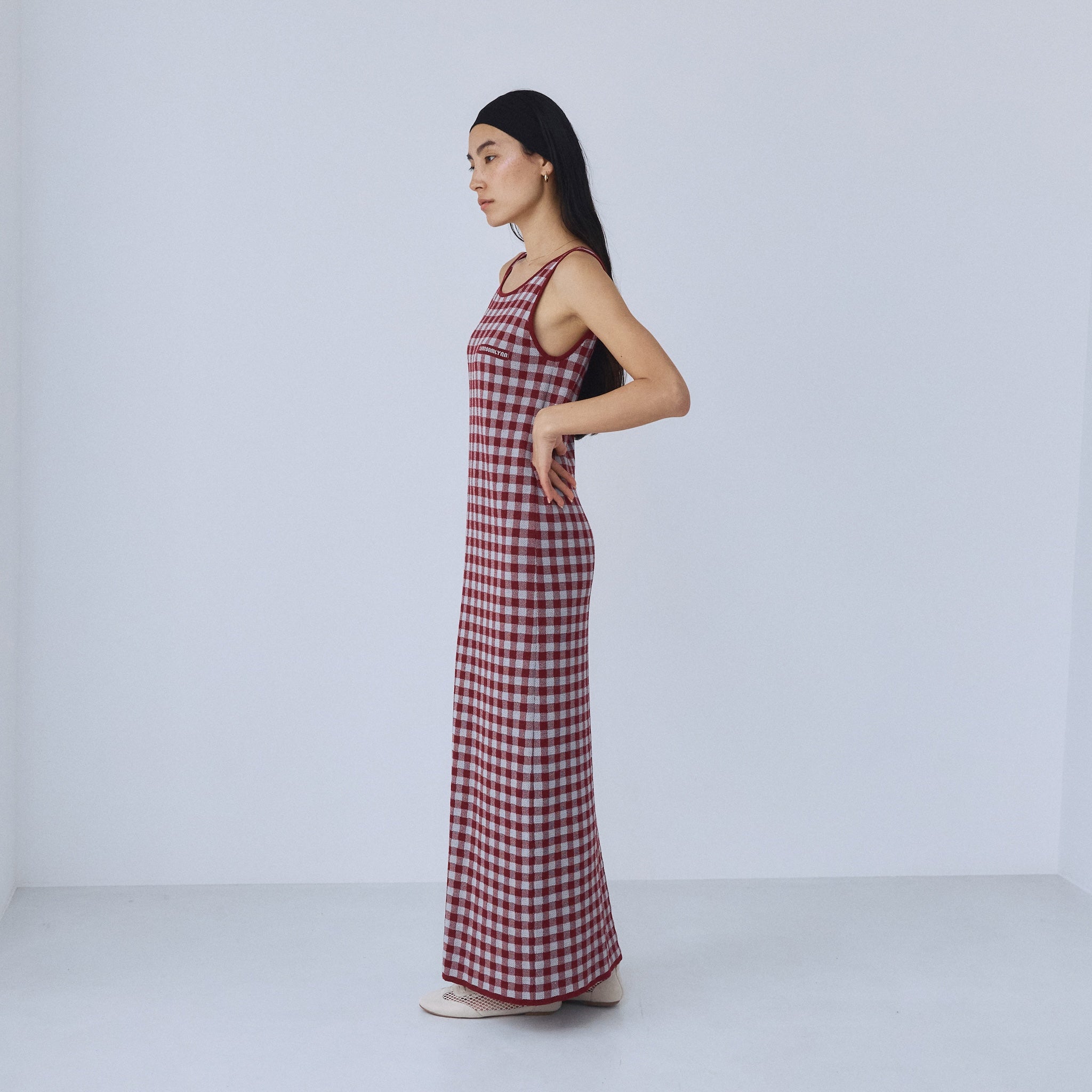 ギンガムチェックアイラインニットワンピース