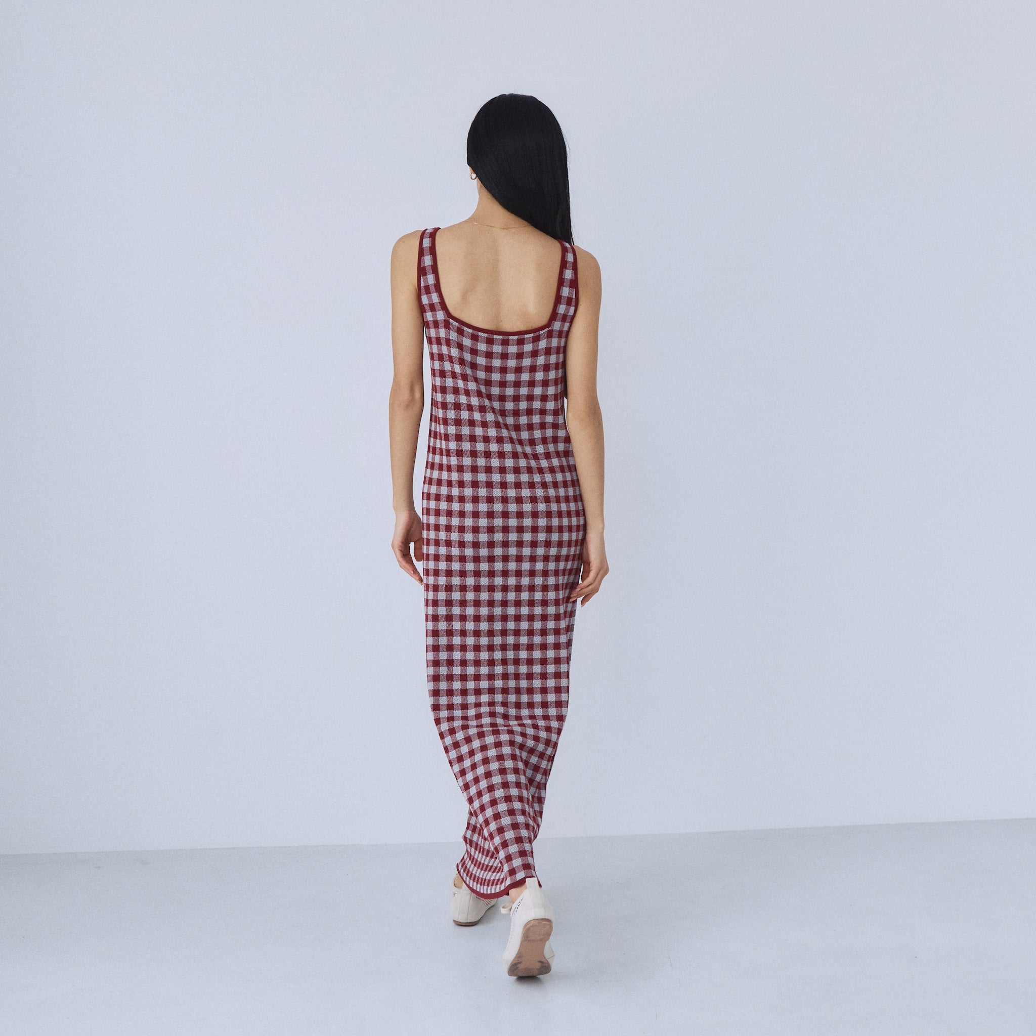 ギンガムチェックアイラインニットワンピース