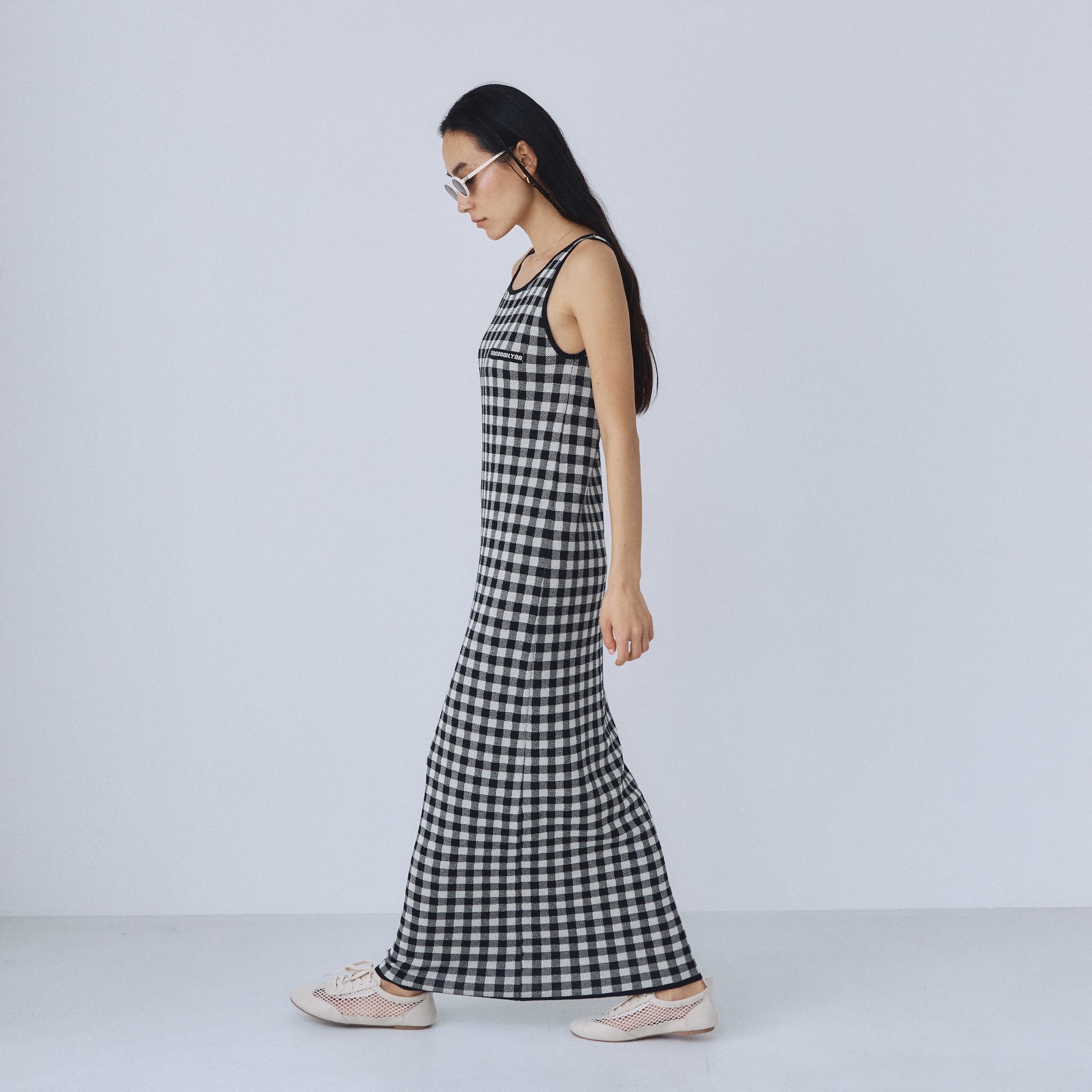 ギンガムチェックアイラインニットワンピース