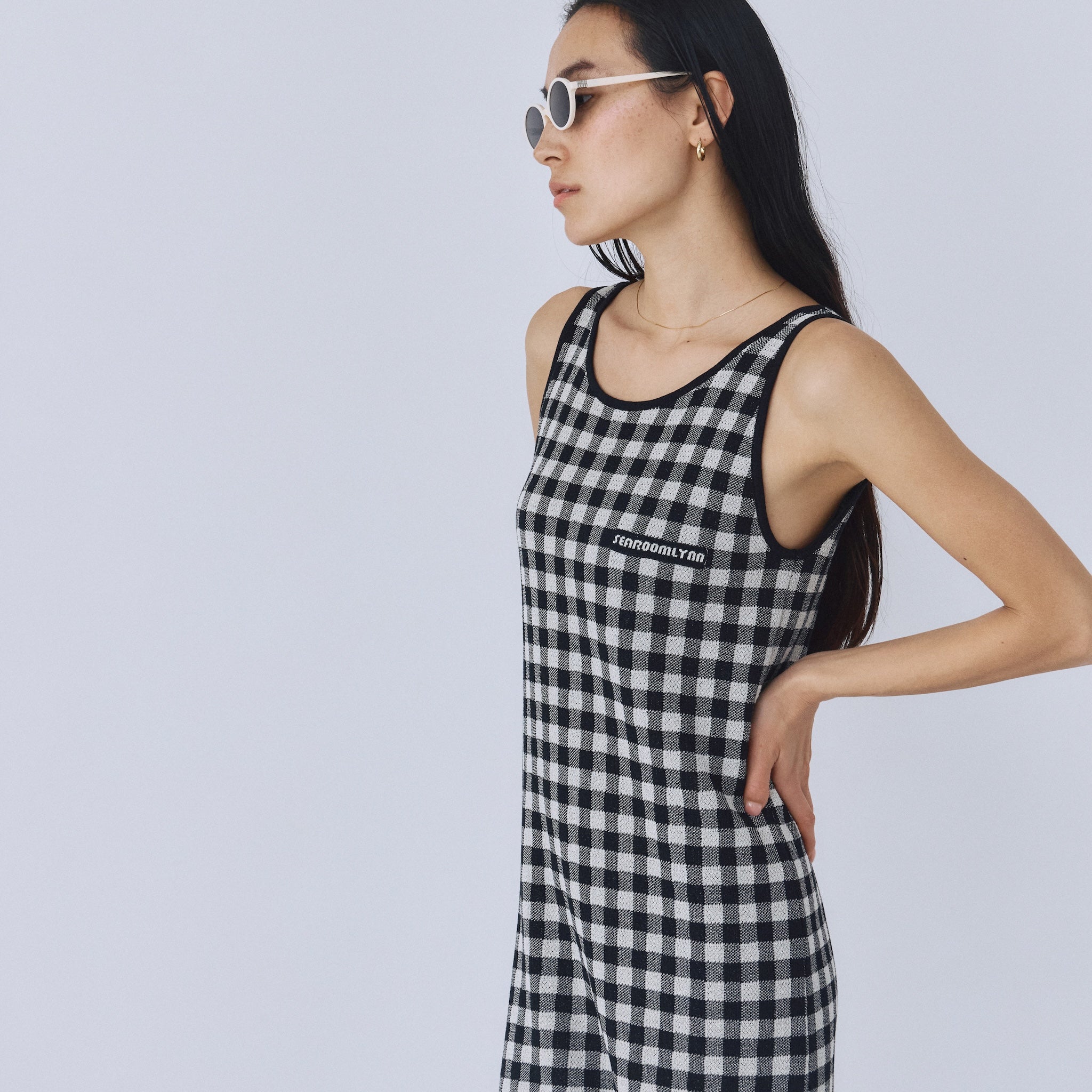 ギンガムチェックアイラインニットワンピース