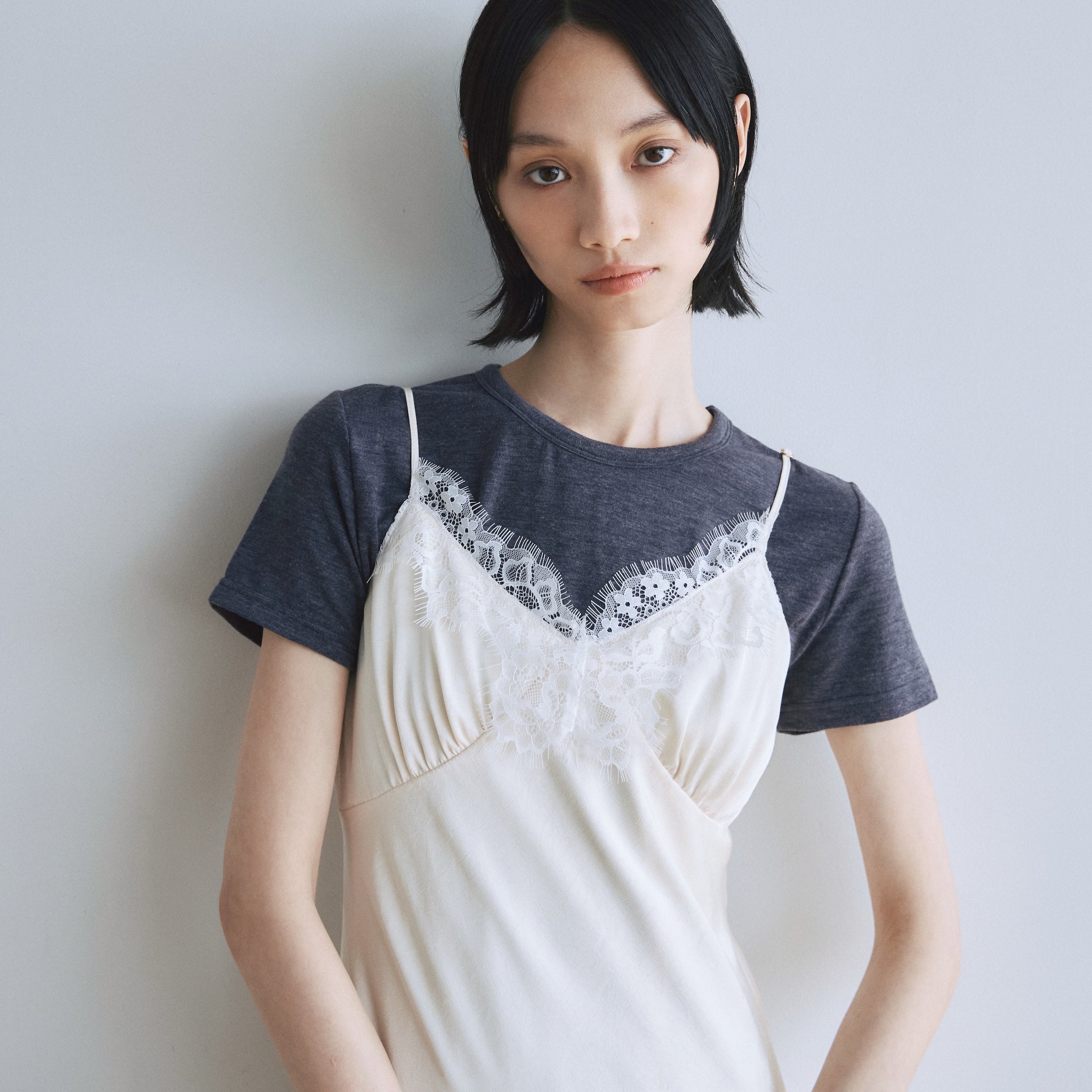 SatinマーメイドEye Lash Laceドレス