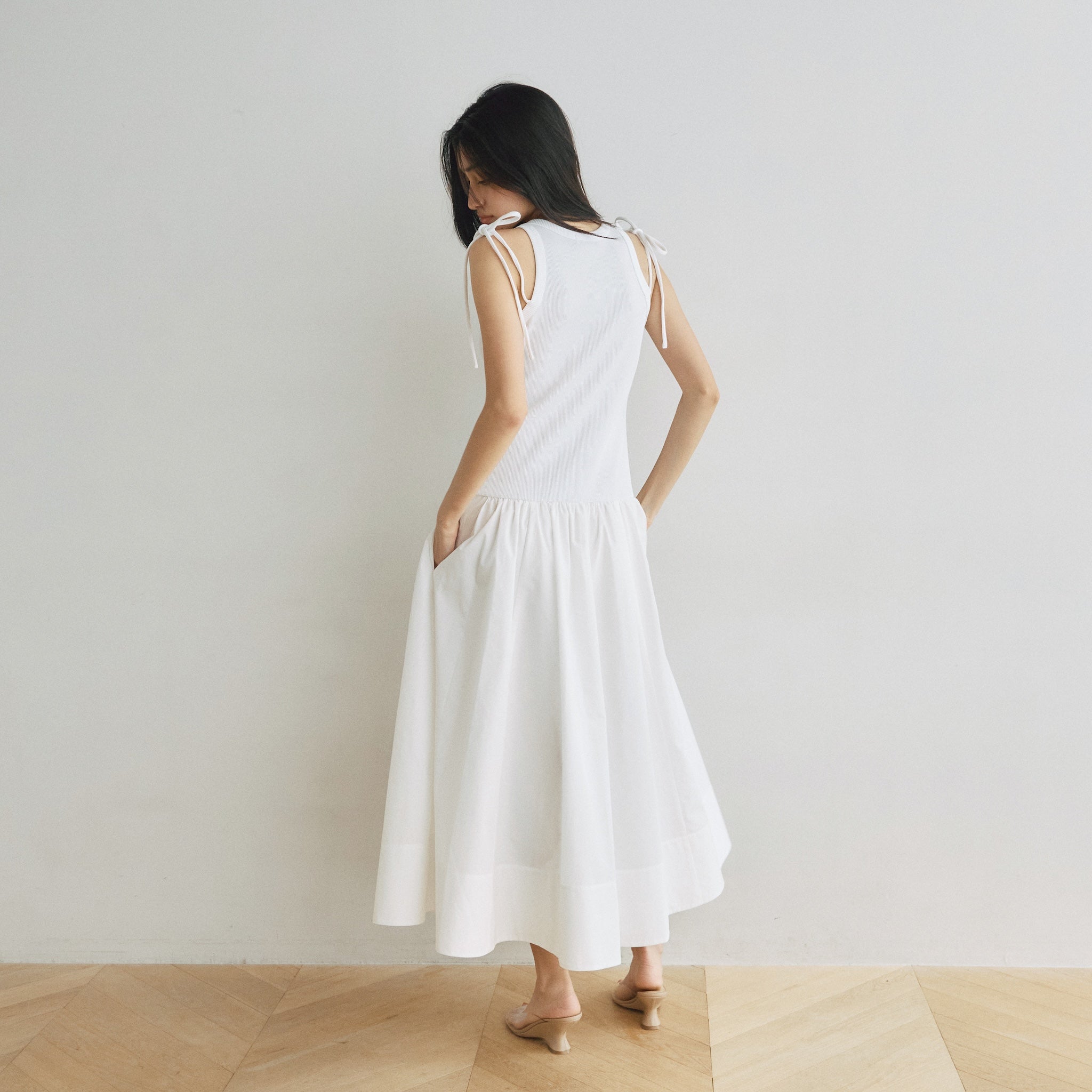Low-Waist Switching Sleeveless Dress