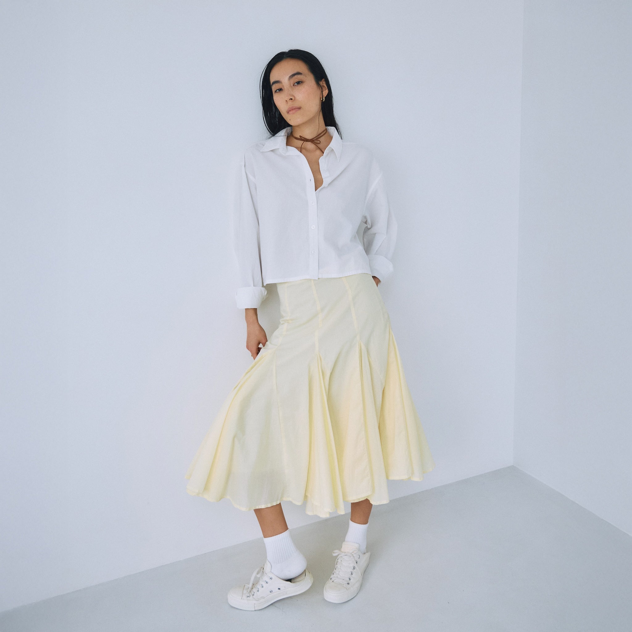 C/voile flared midi skirt