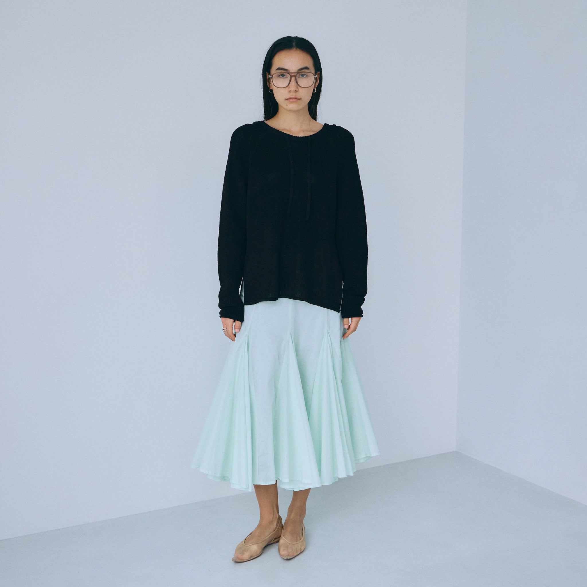 C/voile flared midi skirt