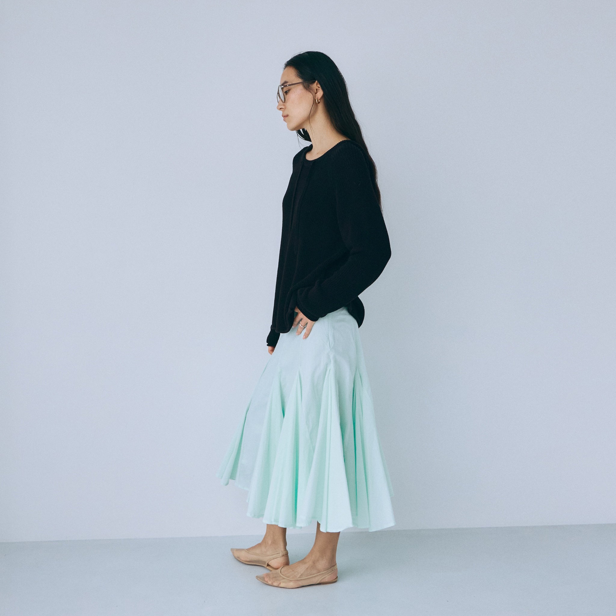 C/voile flared midi skirt