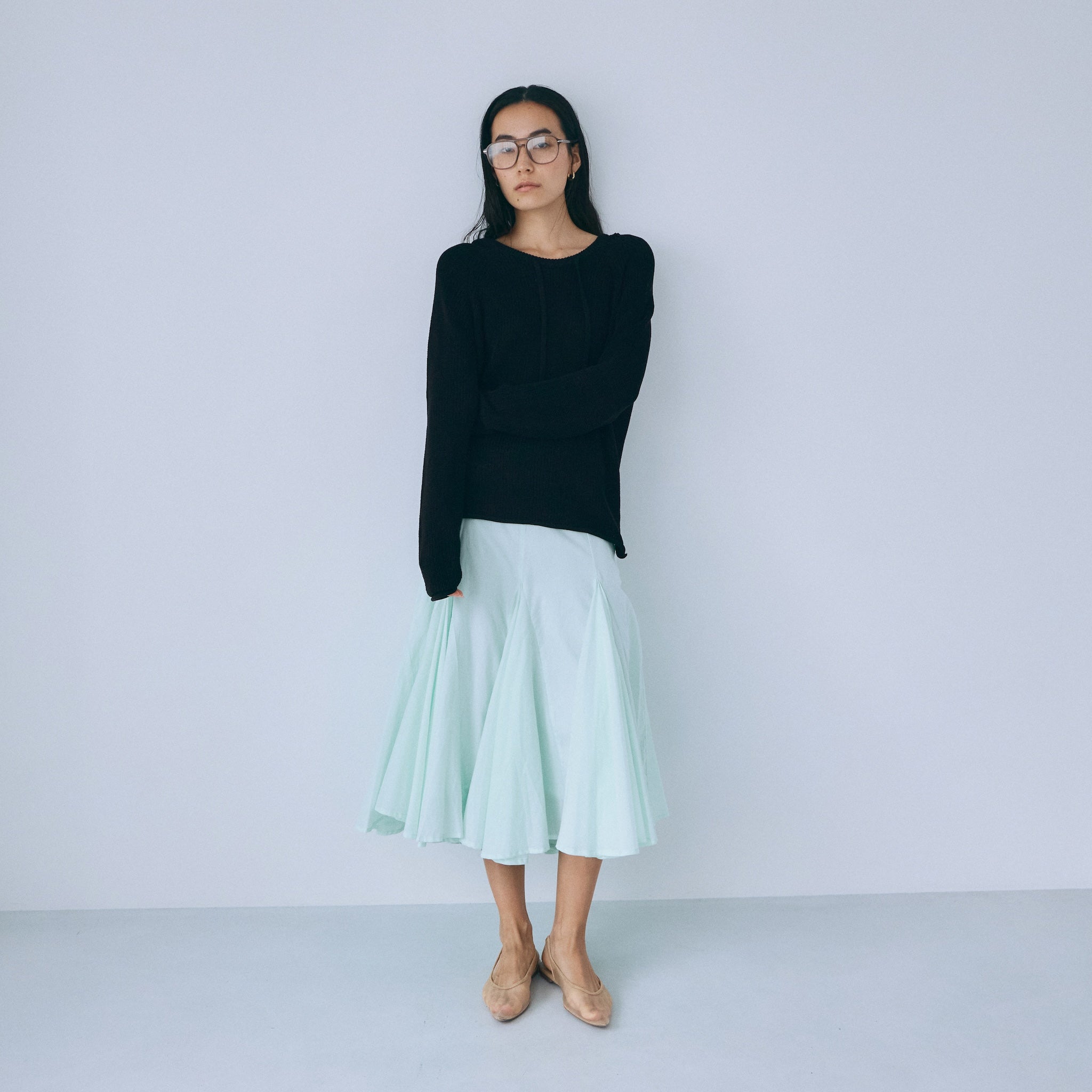 C/voile flared midi skirt