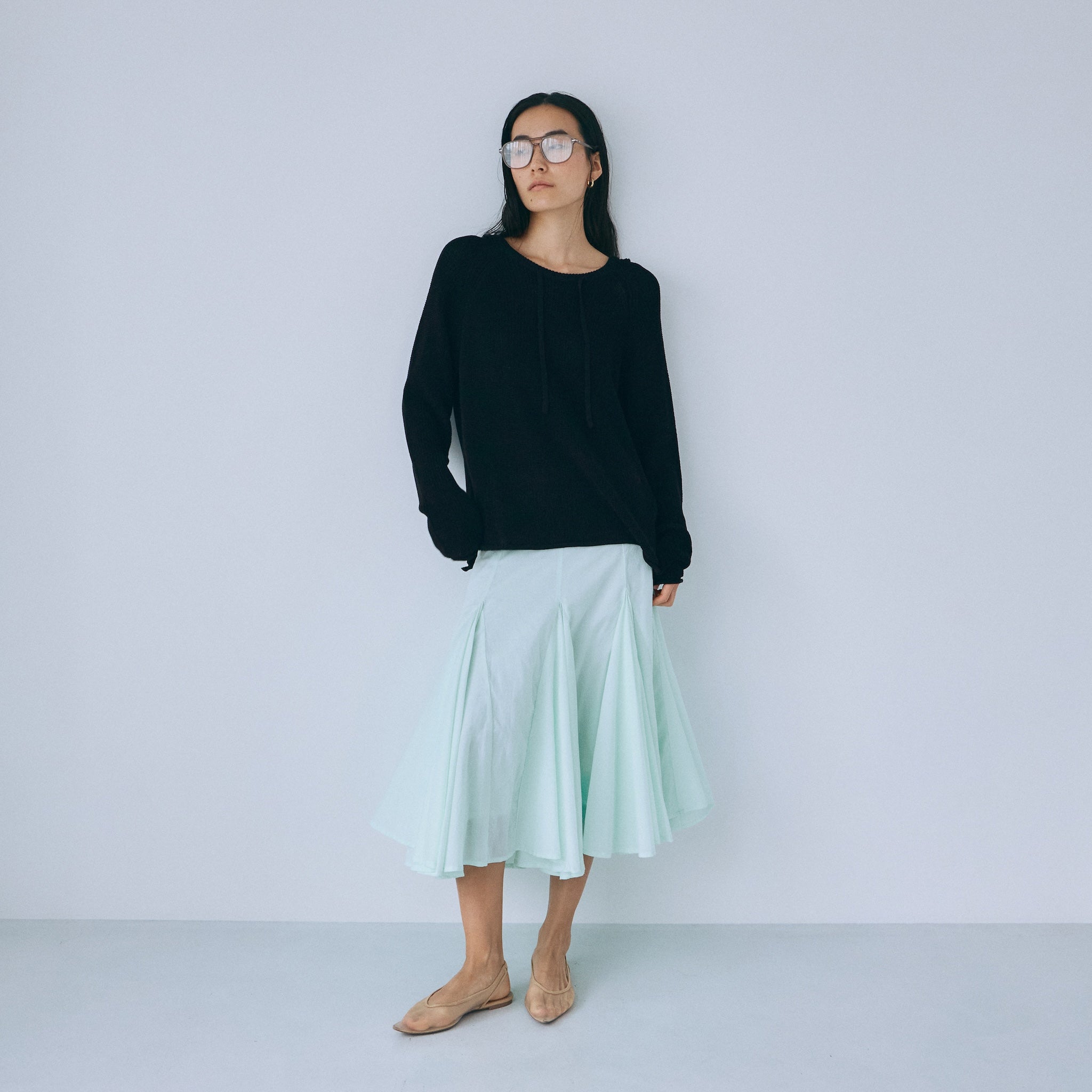 C/voile flared midi skirt
