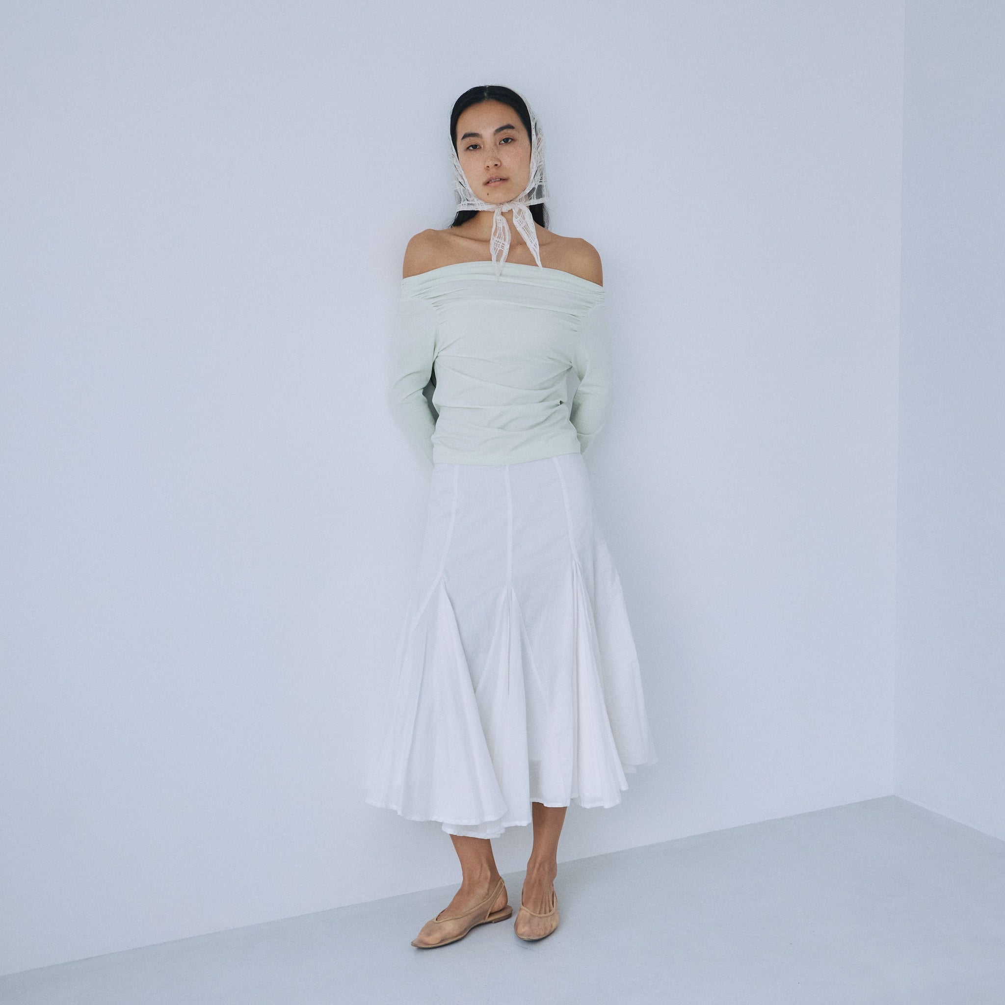 C/voile flared midi skirt