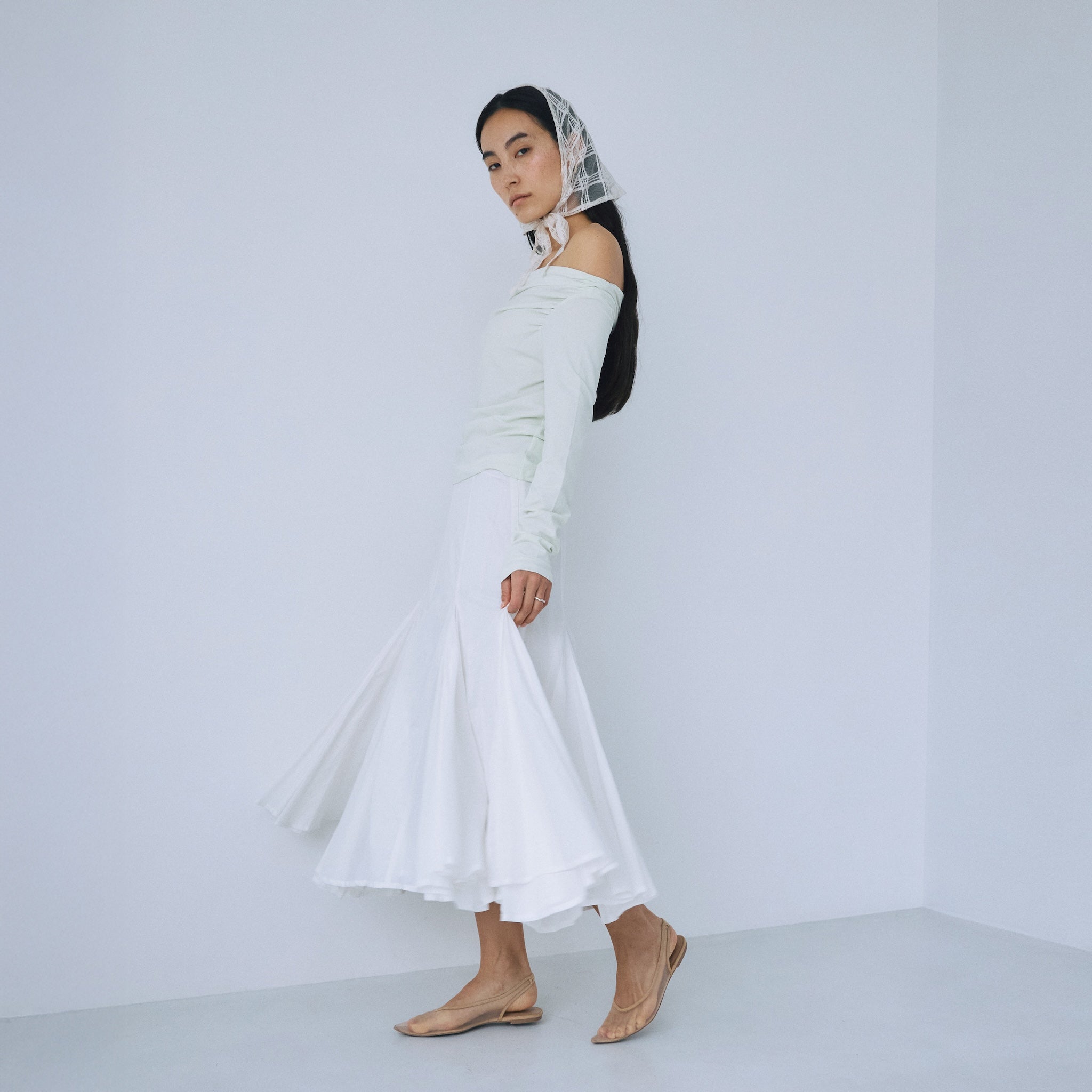 C/voile flared midi skirt