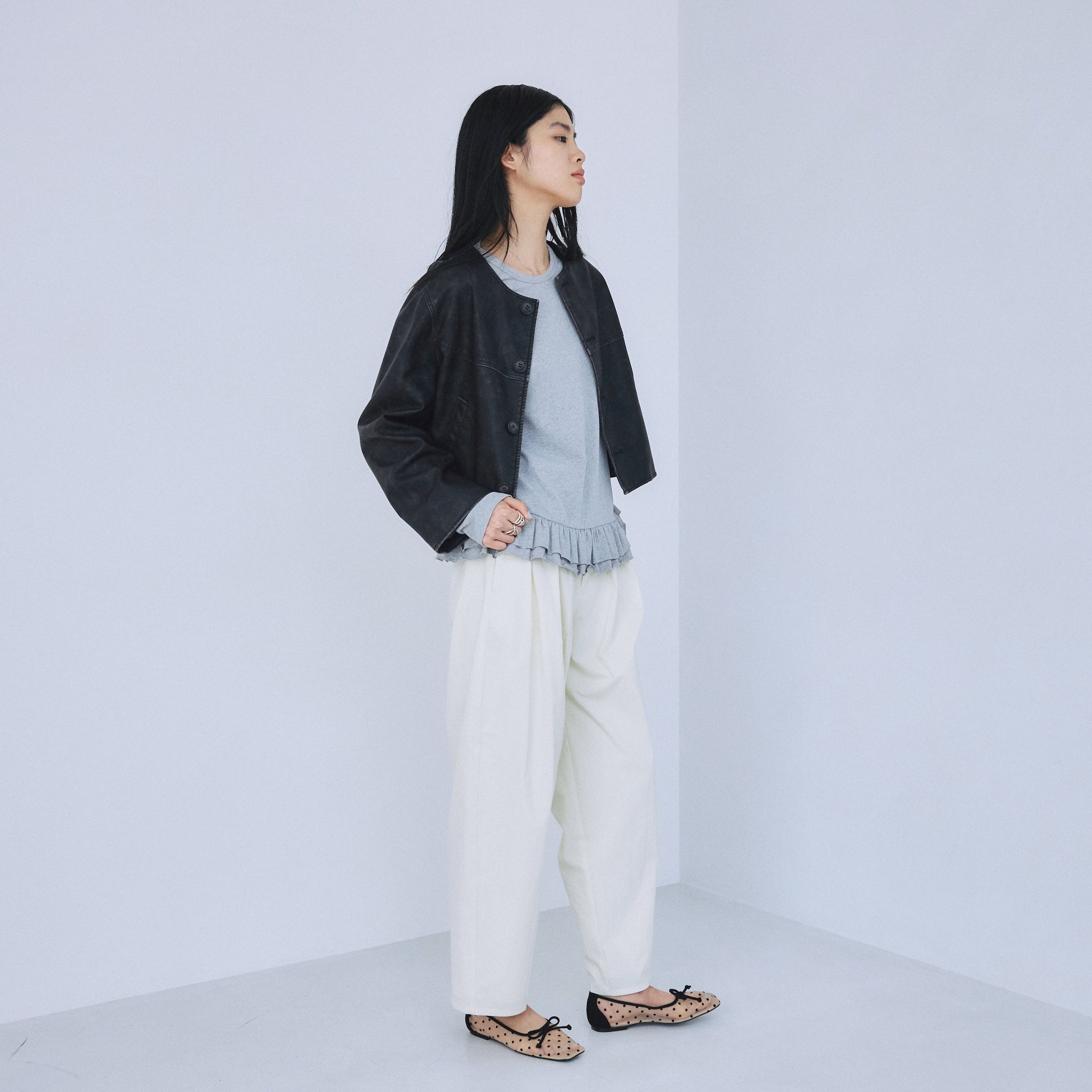 Cotton nylon 3-tuck pants
