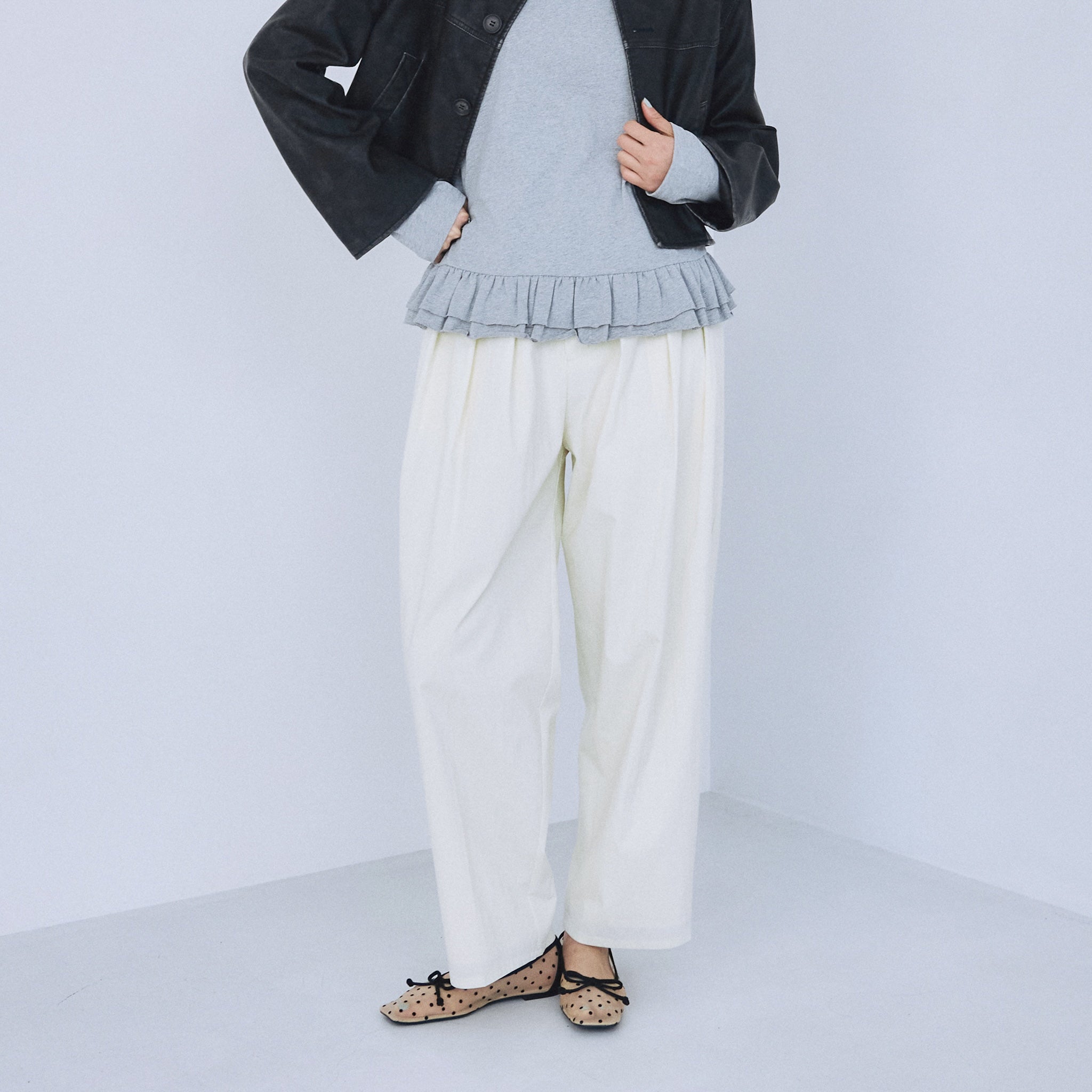 Cotton nylon 3-tuck pants