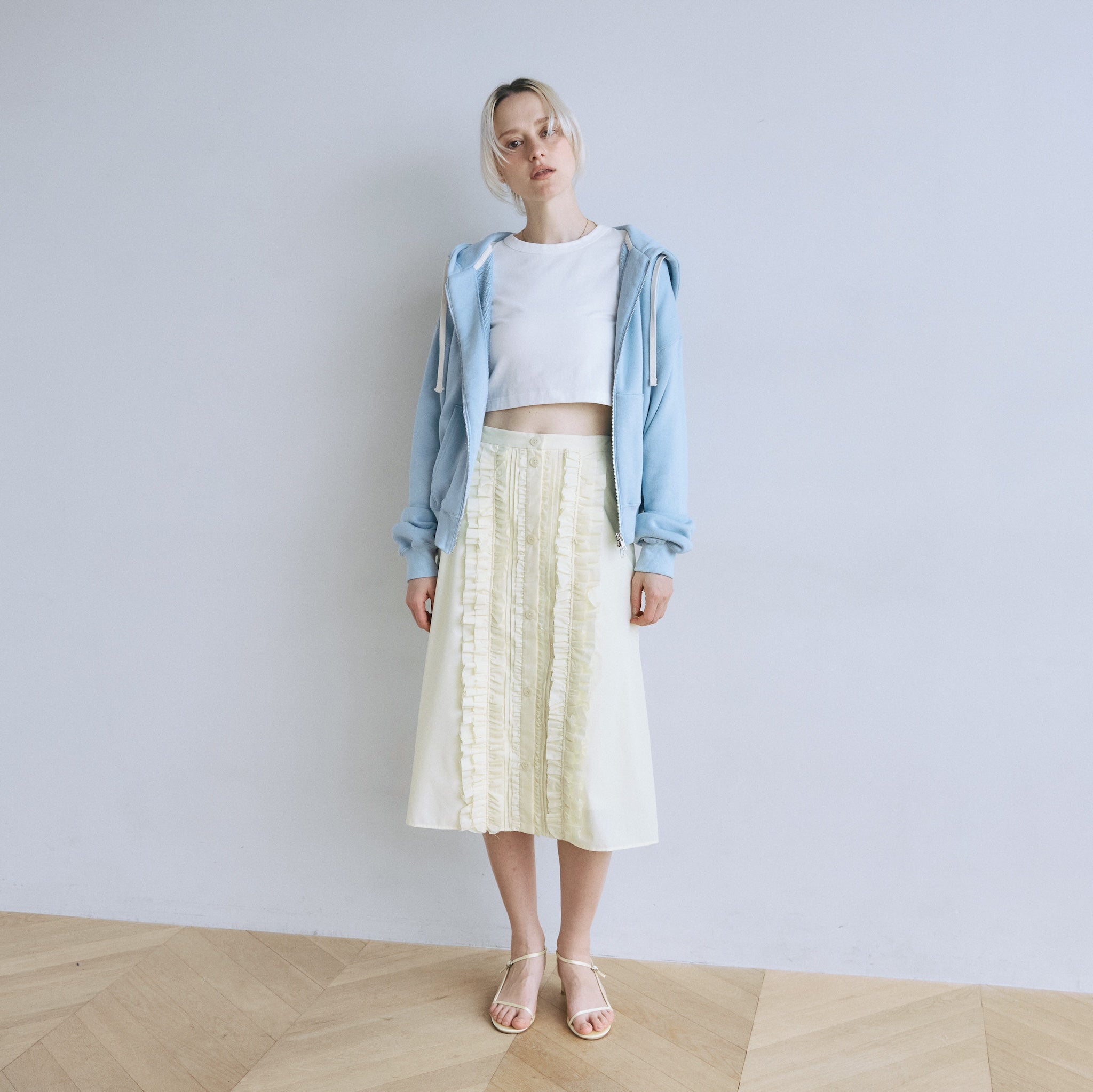 Frill design 2-way midi skirt
