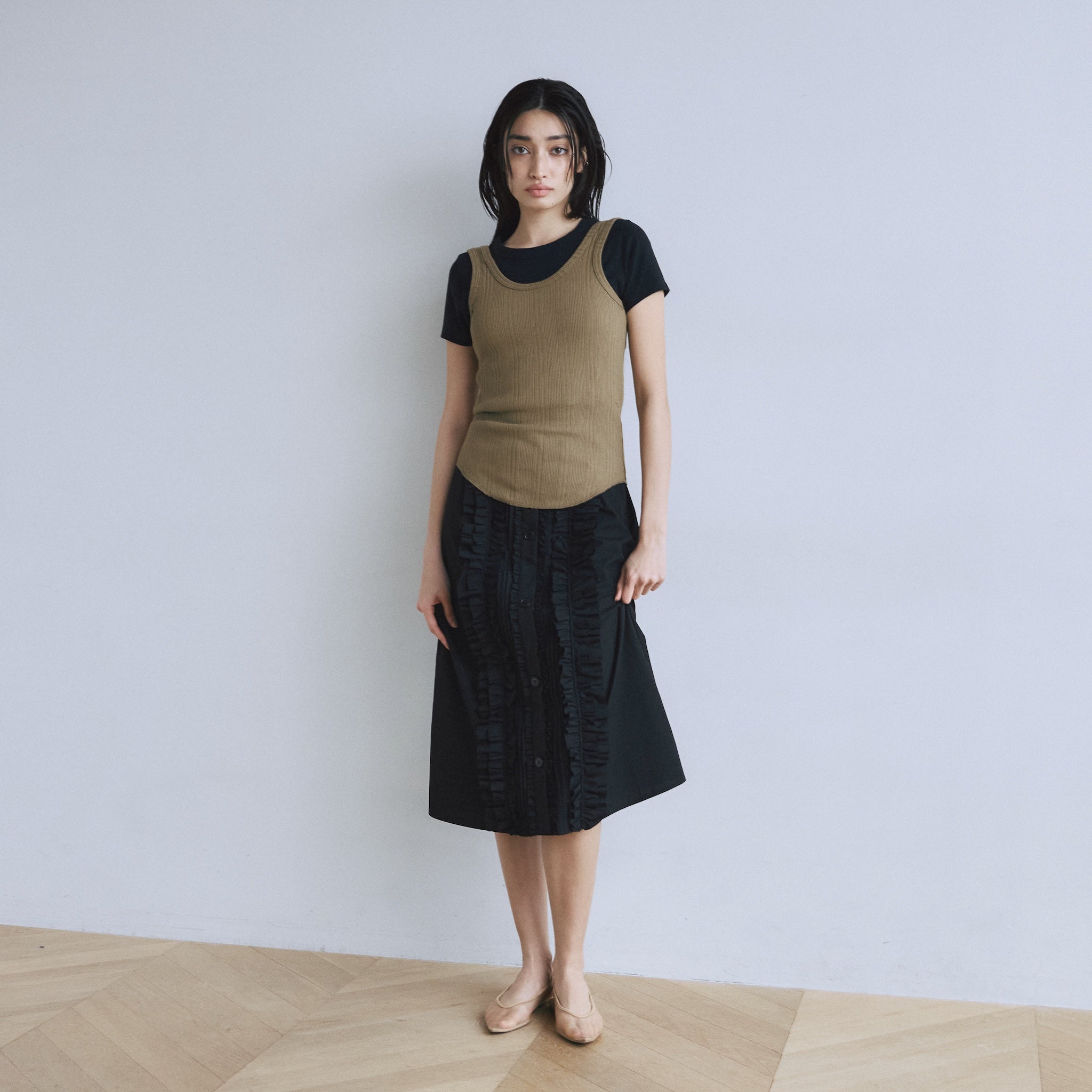 Frill design 2-way midi skirt