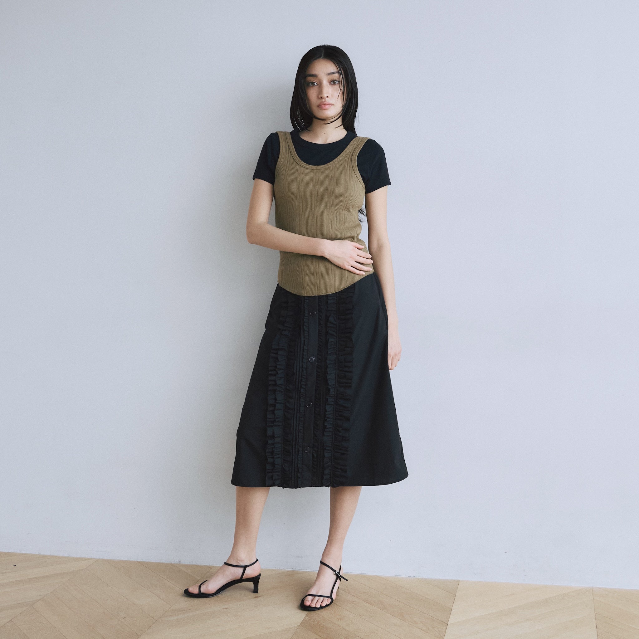 Frill design 2-way midi skirt
