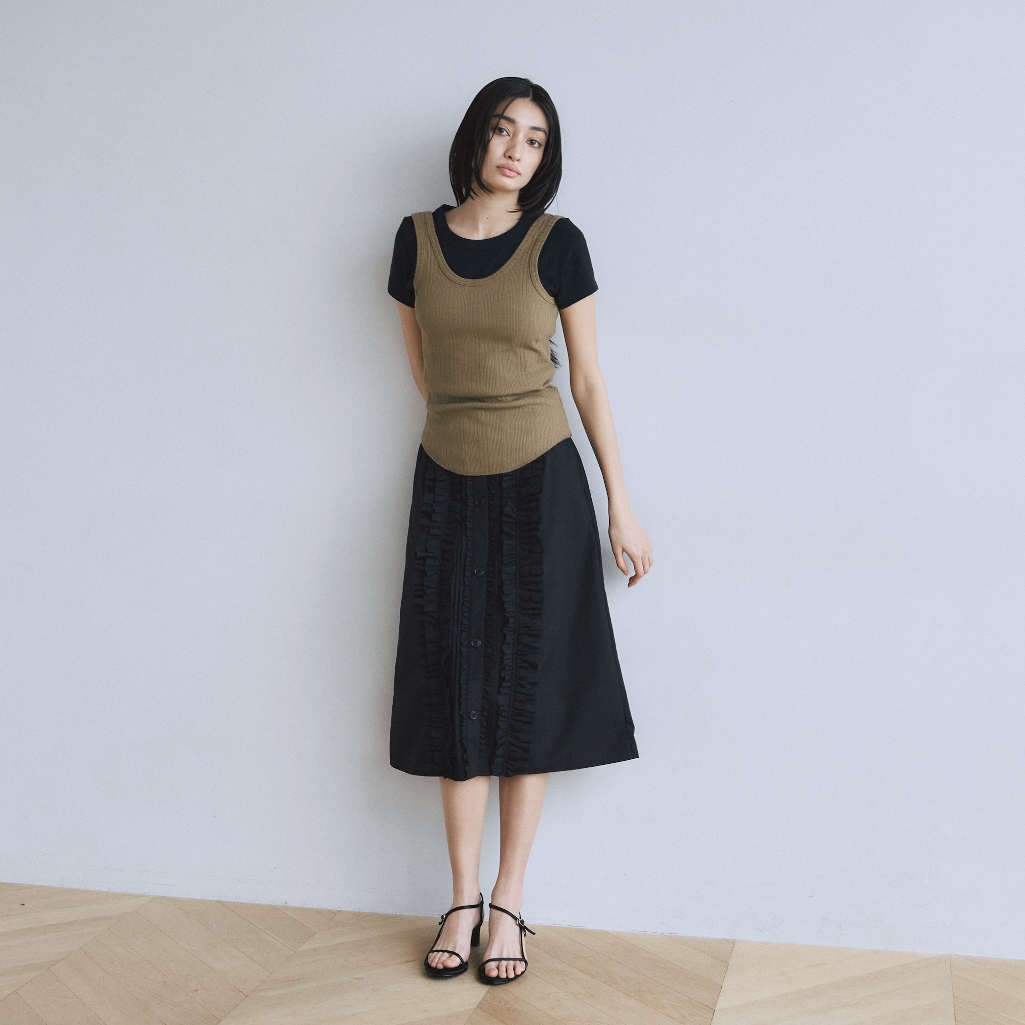 Frill design 2-way midi skirt