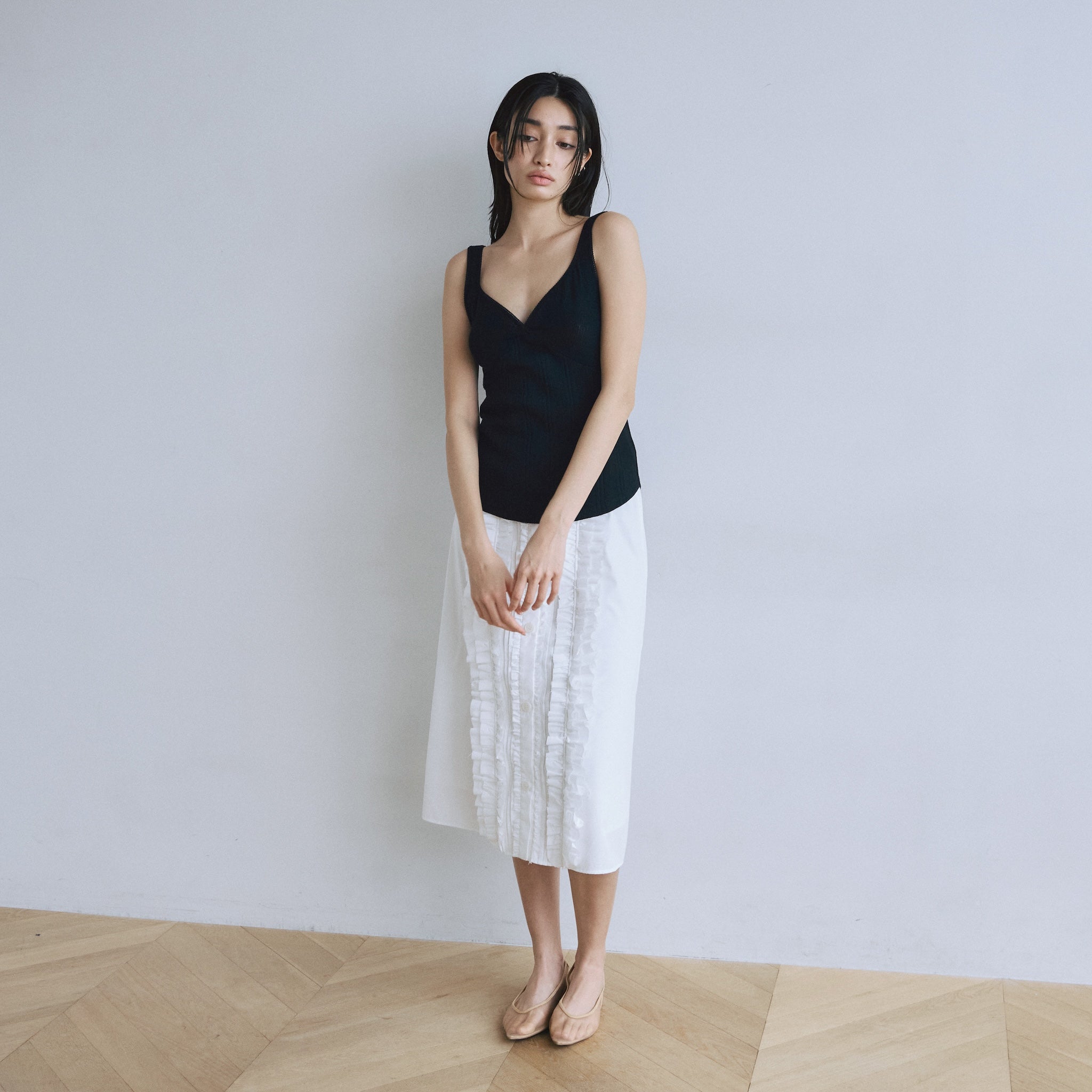 Frill design 2-way midi skirt
