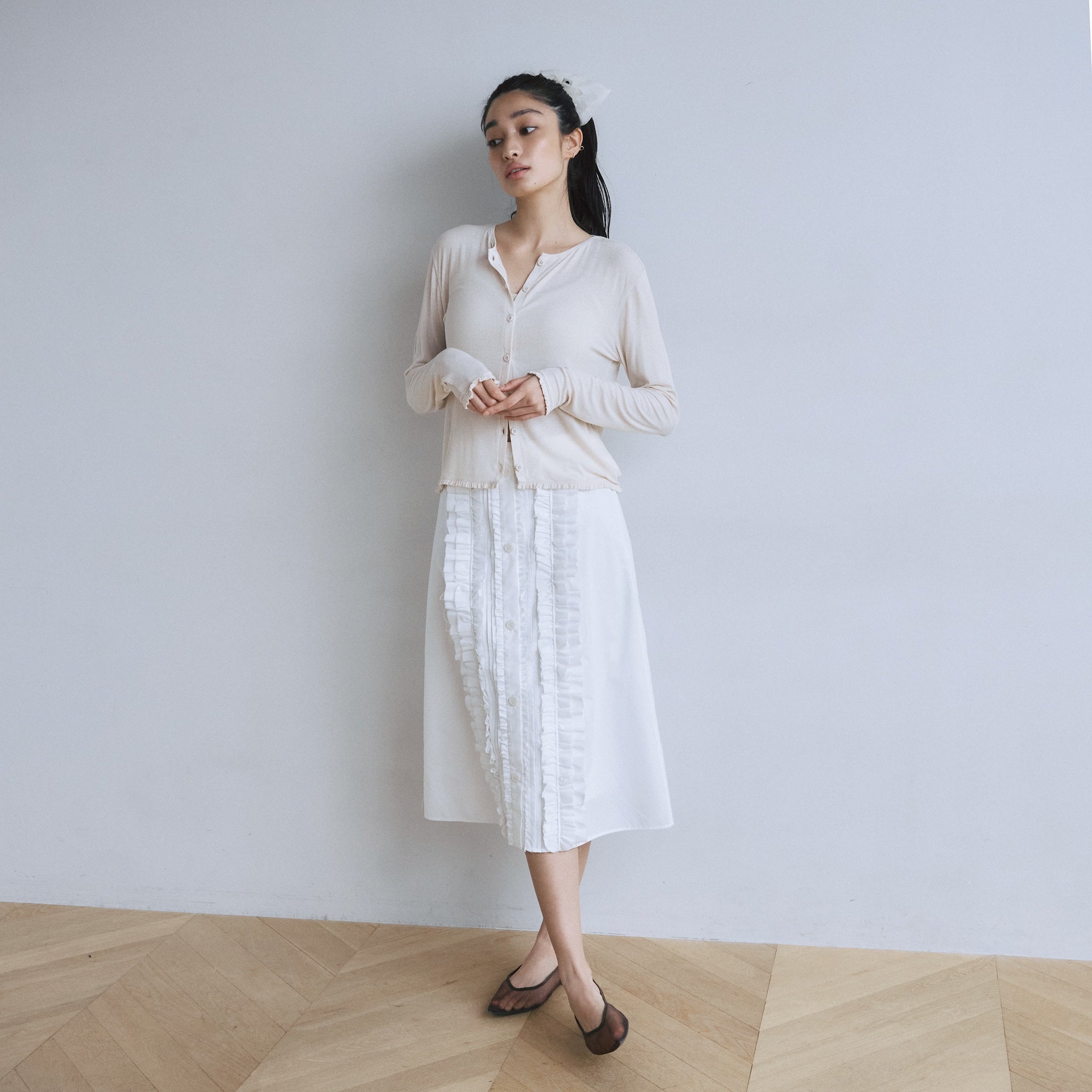 Frill design 2-way midi skirt