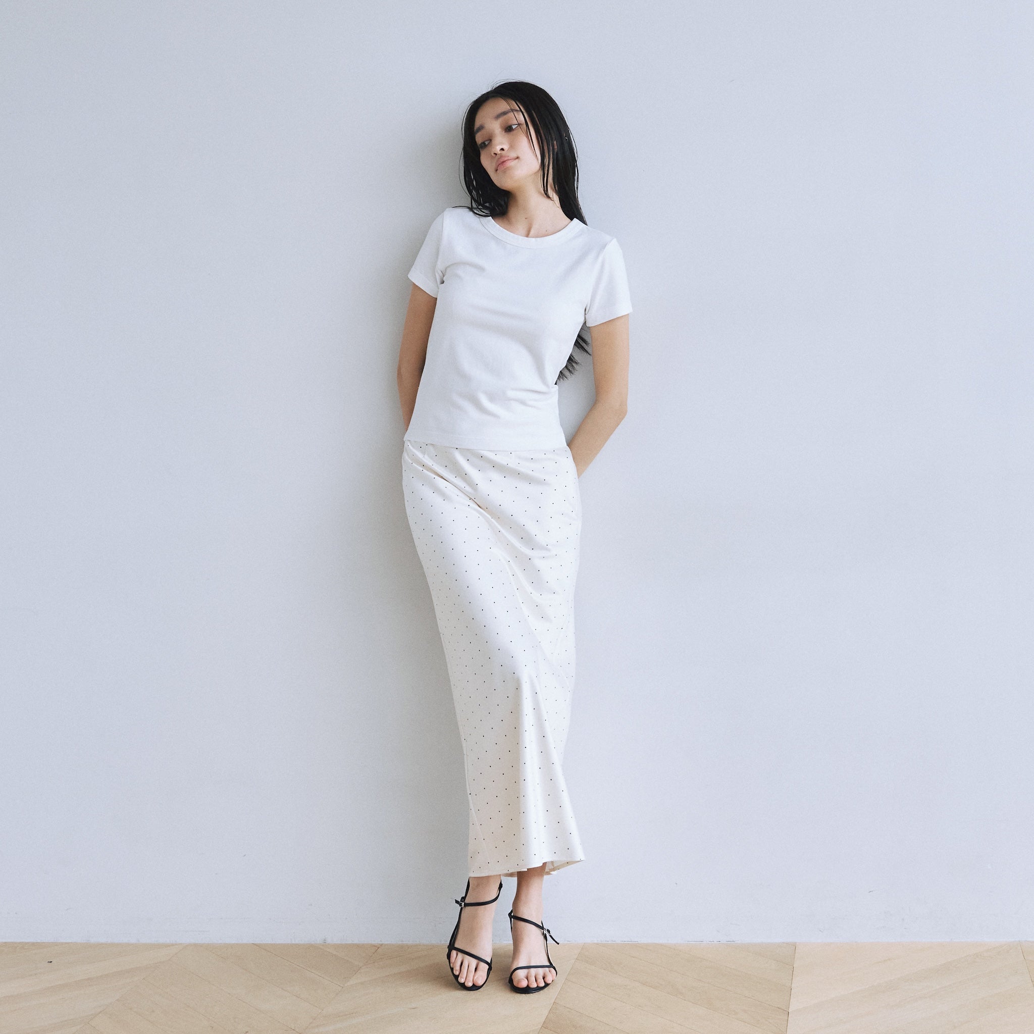 PIN DOT satin skirt