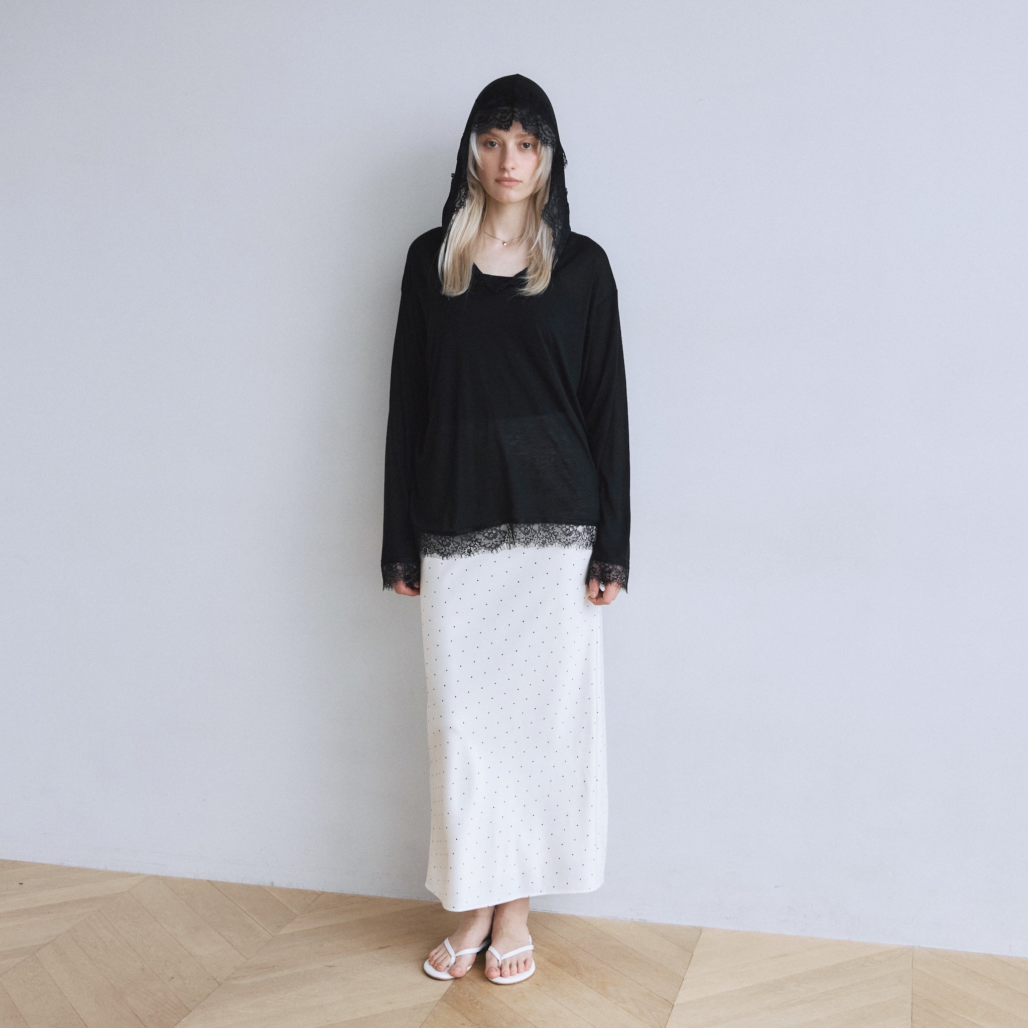 PIN DOT satin skirt