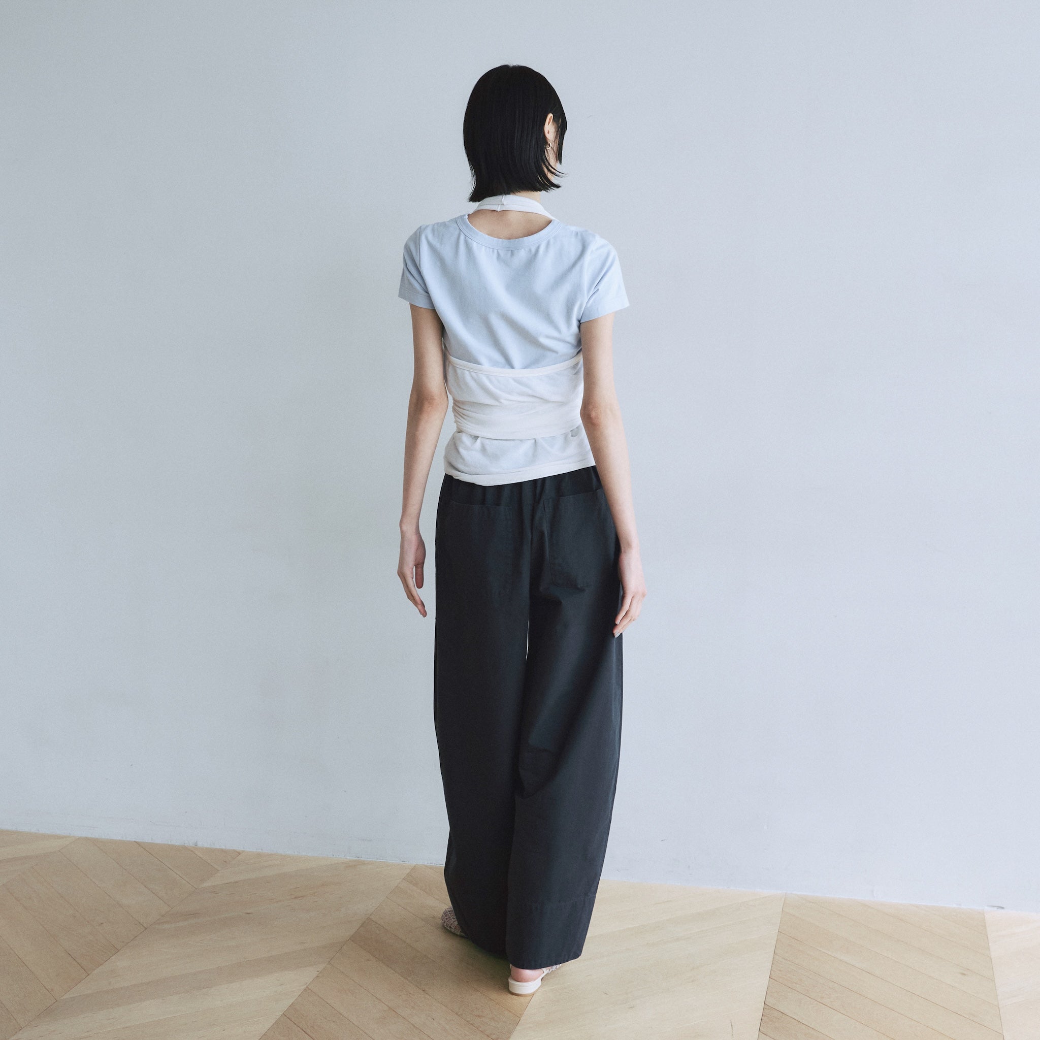 Narrow waistコットンバレルパンツ