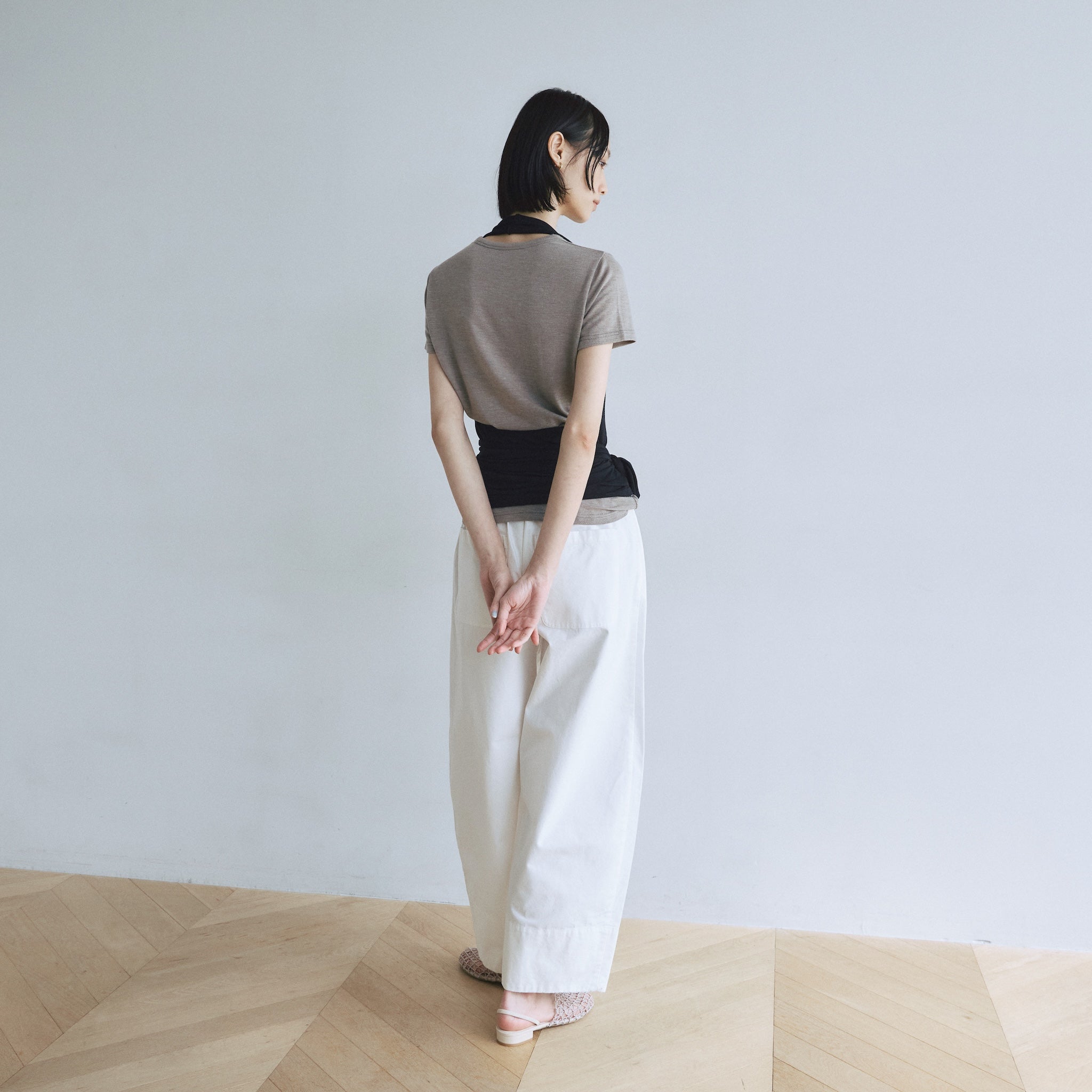 Narrow waistコットンバレルパンツ