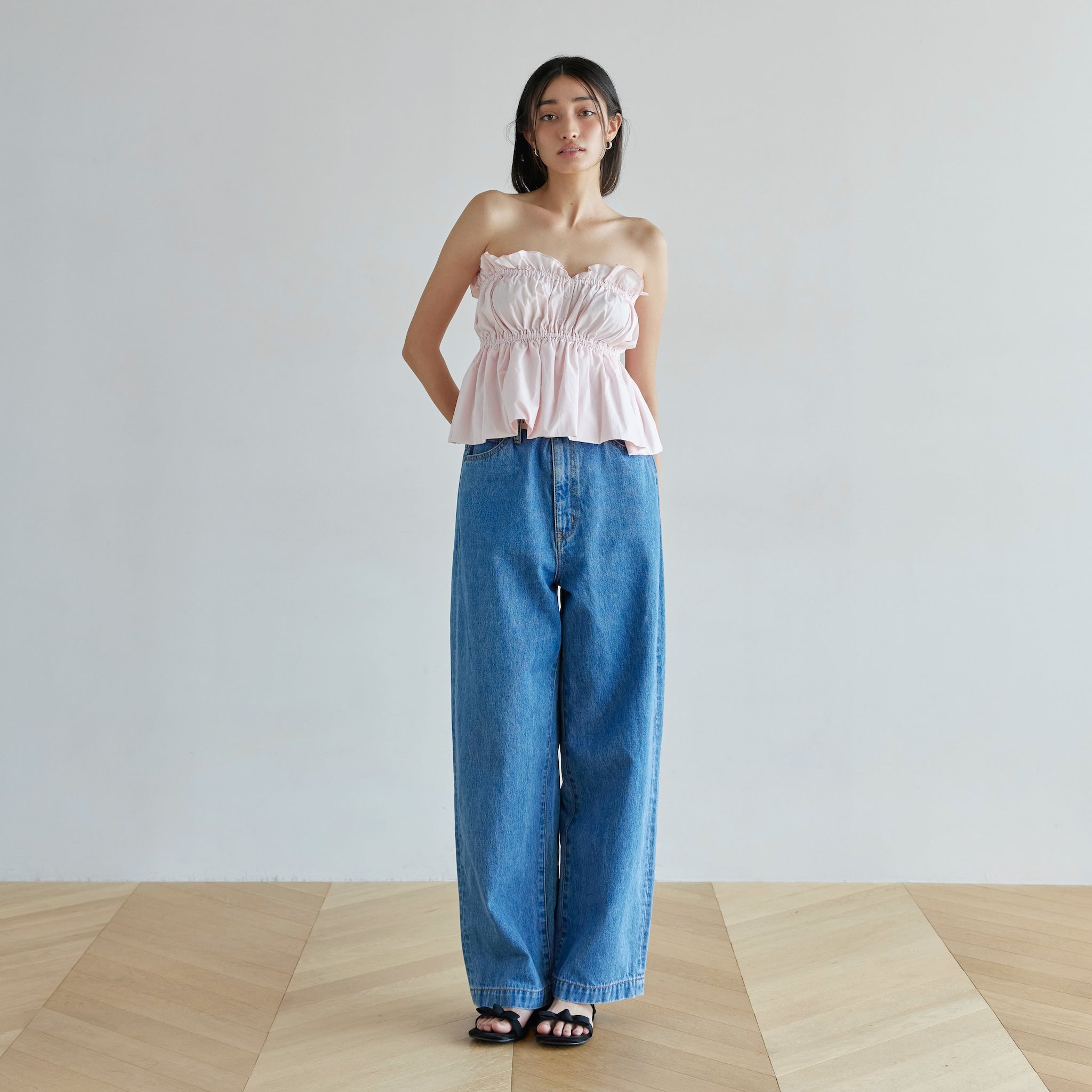 シールームリン　オーバーウエストワイドデニム SRN05 ペインターbaggy denimパンツ SRN05