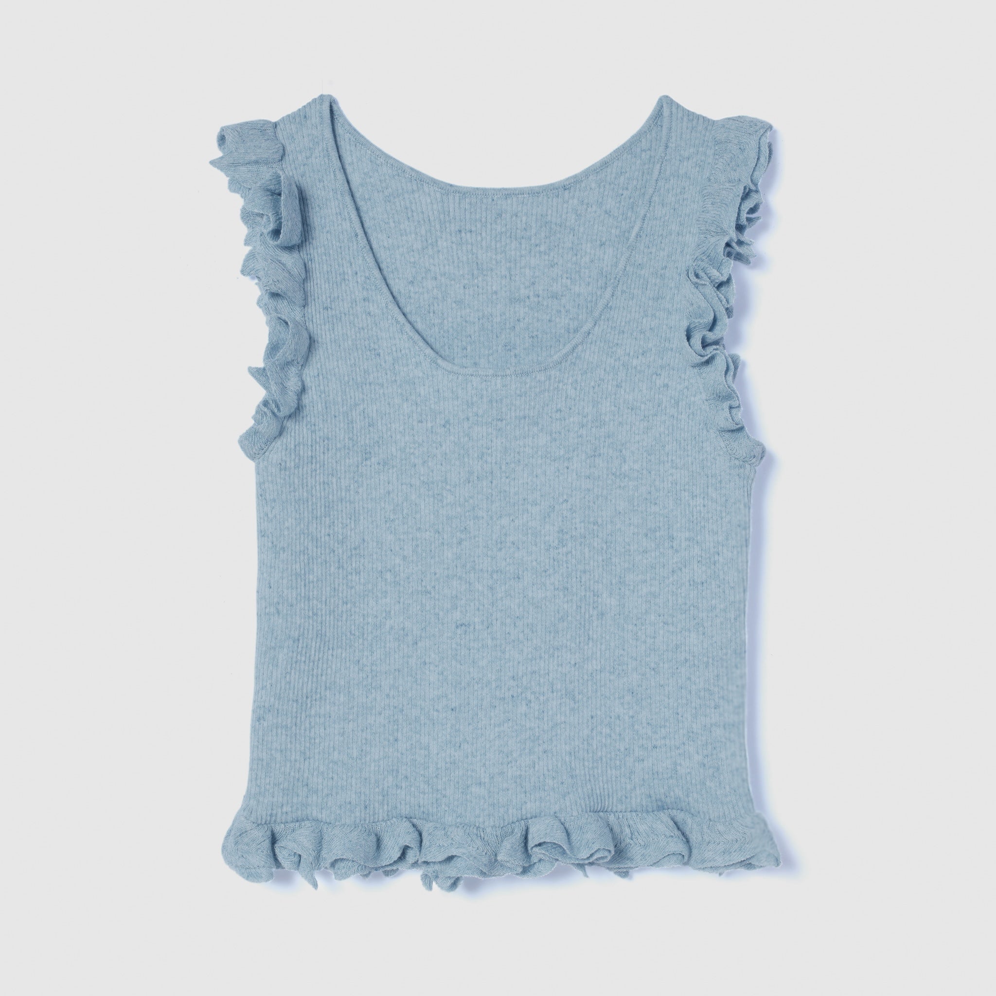 Linen combination FRILL knit top
