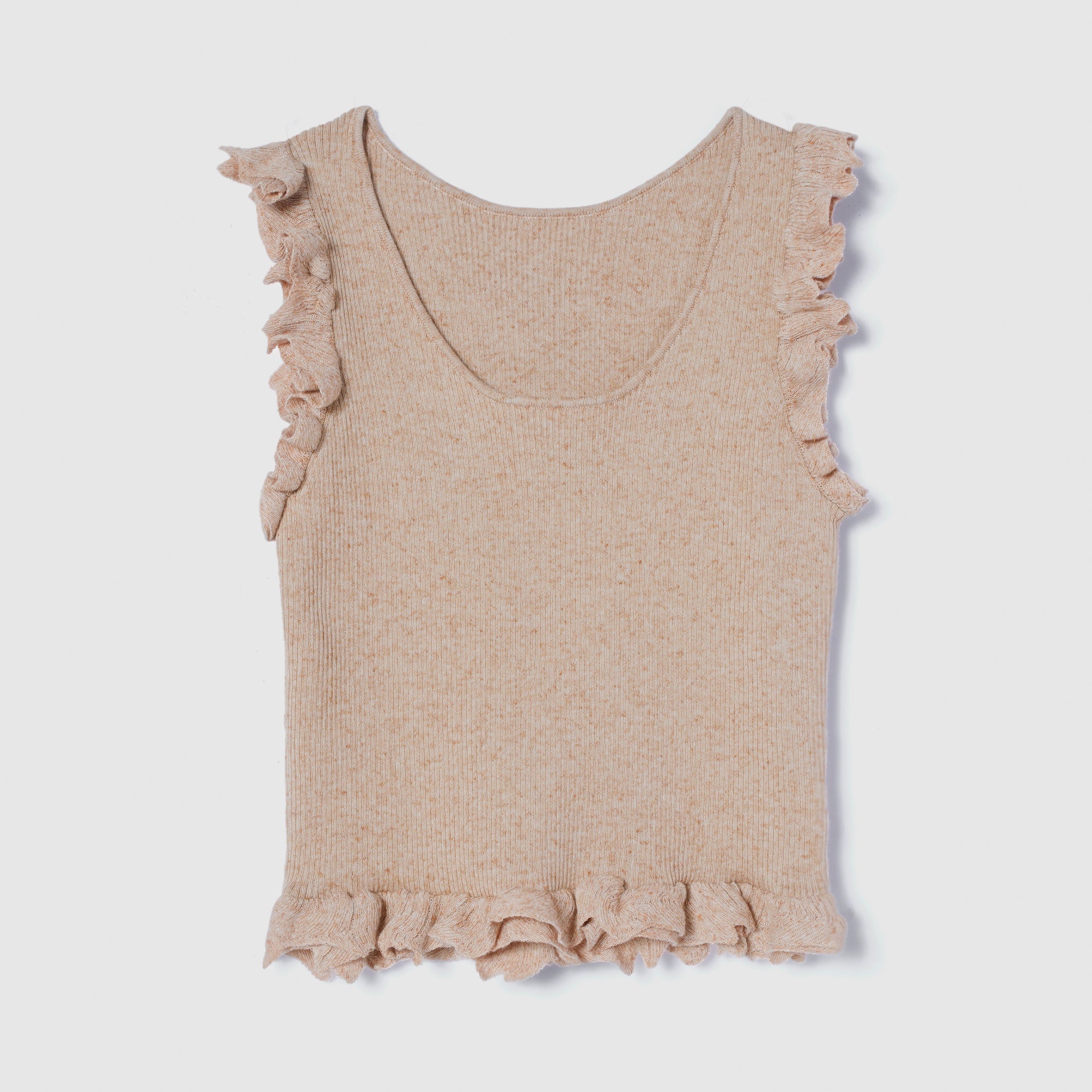 Linen combination FRILL knit top