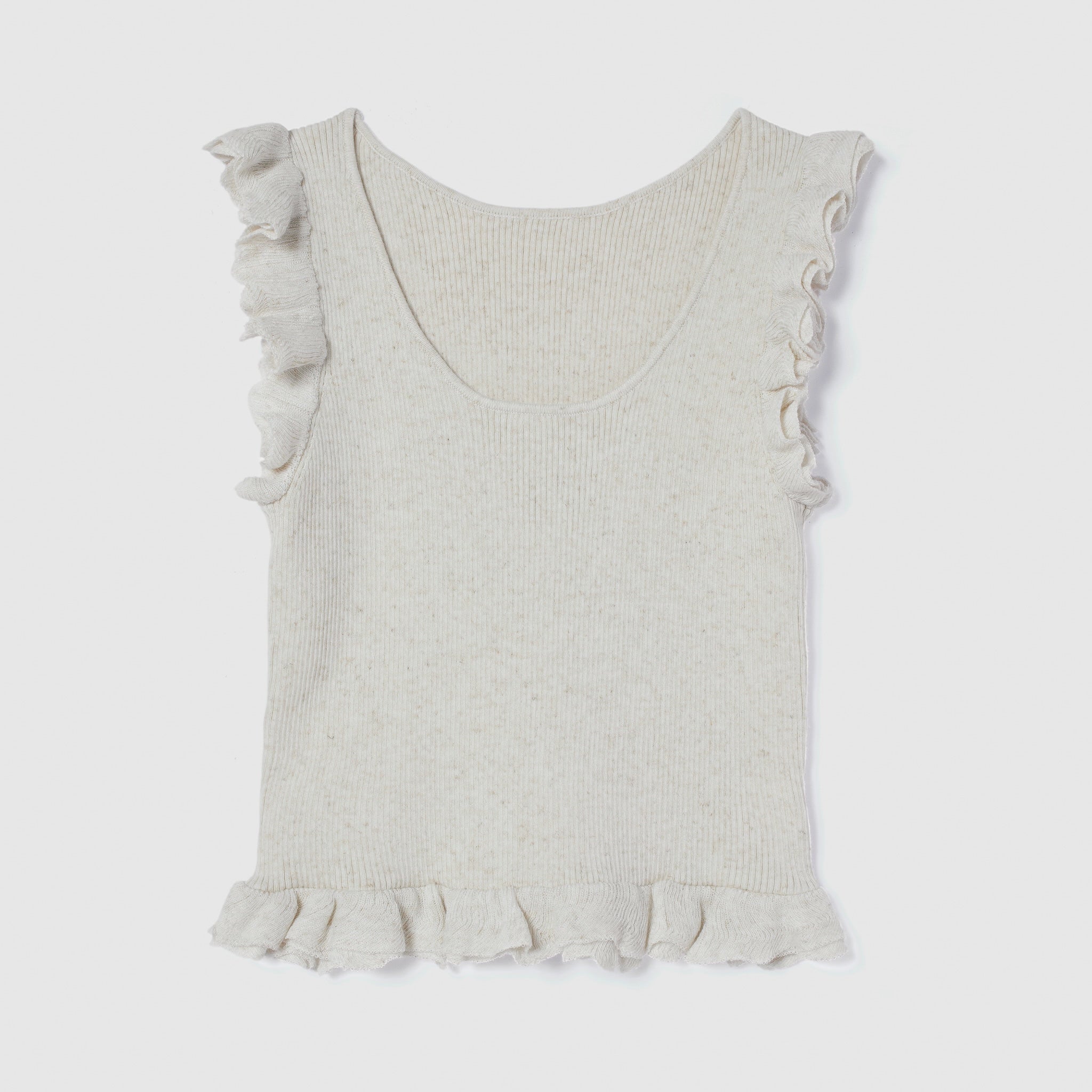 Linen combination FRILL knit top