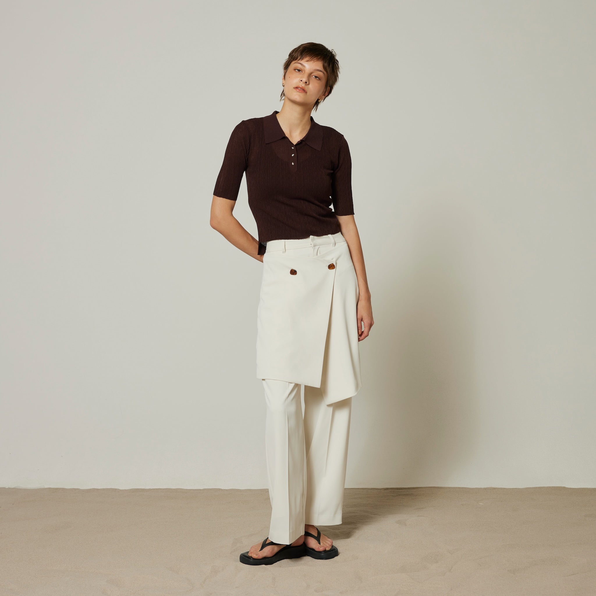 PearlボタンランダムRIBシアーニット