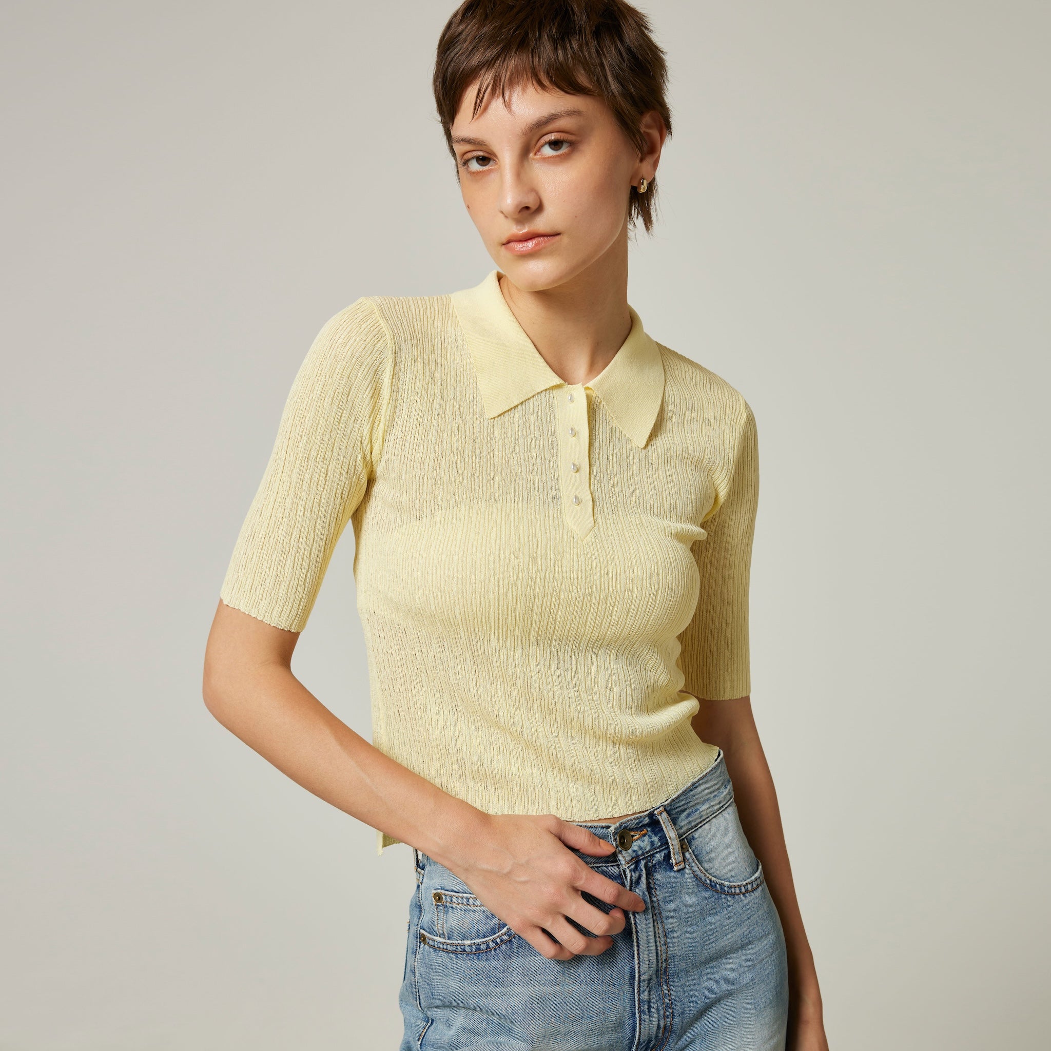 PearlボタンランダムRIBシアーニット