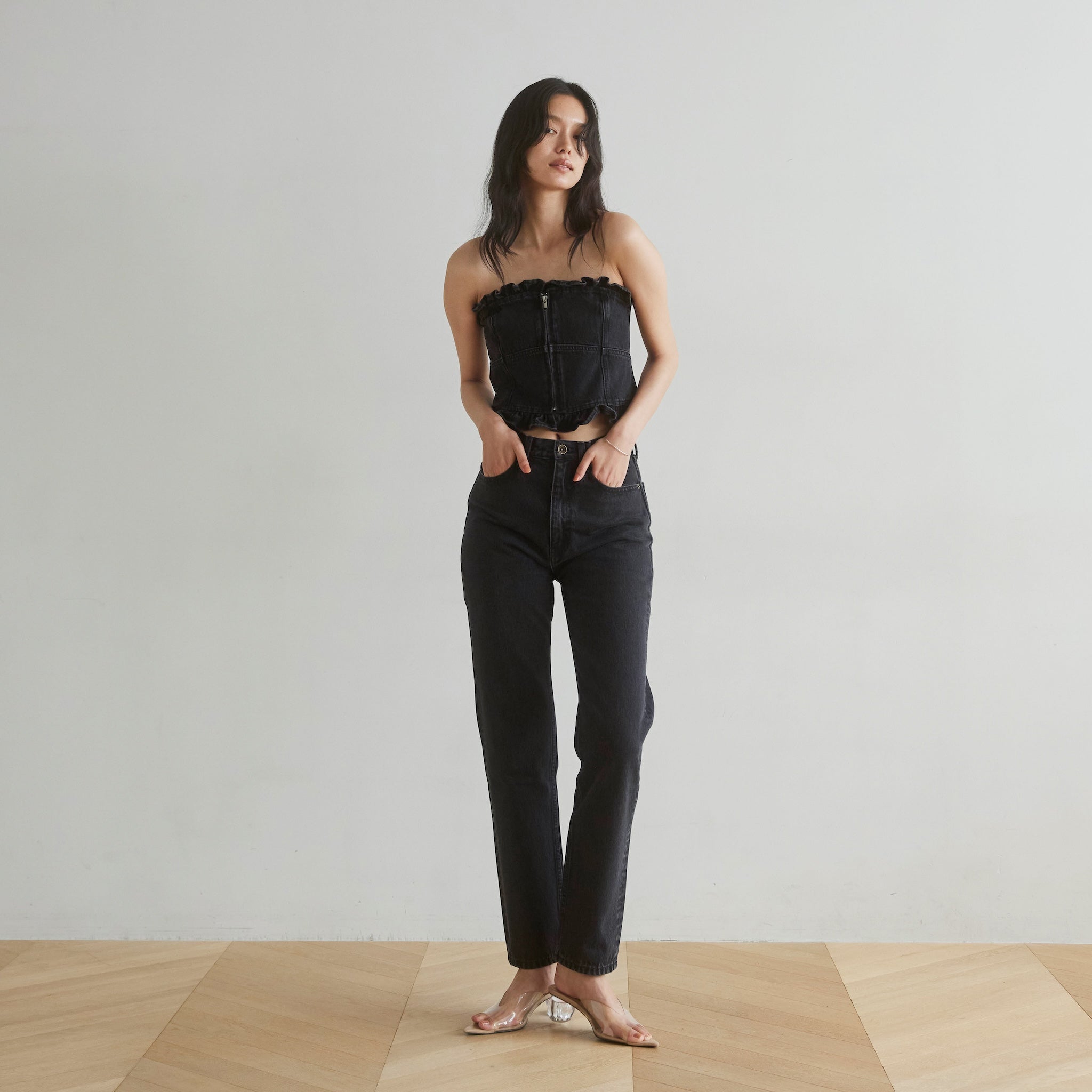 Denim frill bustier