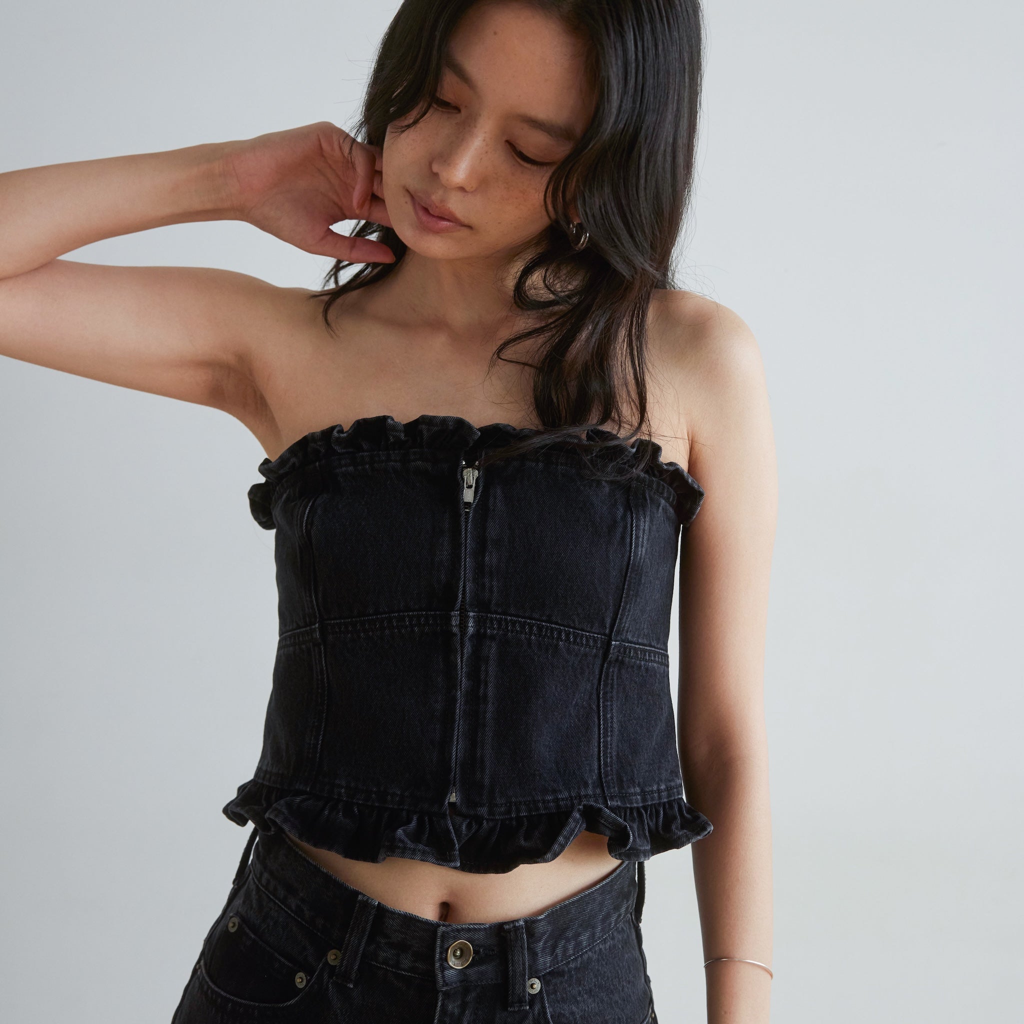Denim frill bustier