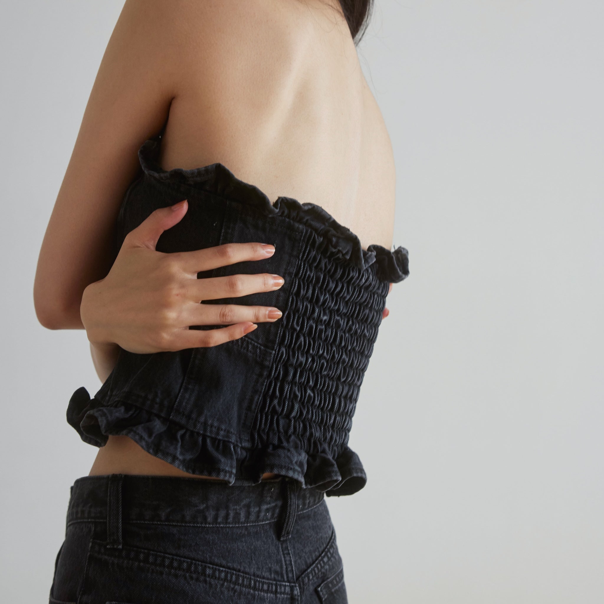 Denim frill bustier