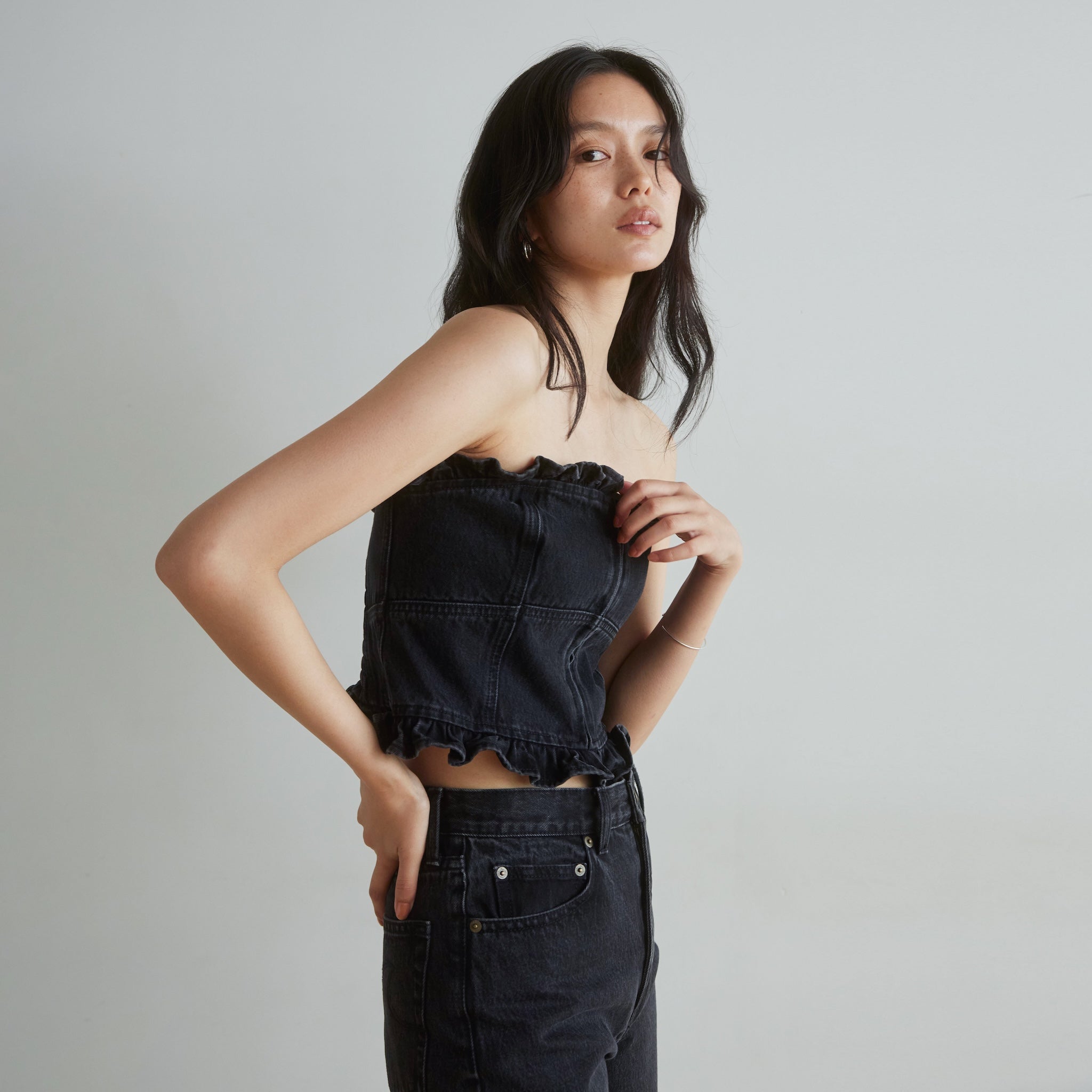 Denim frill bustier