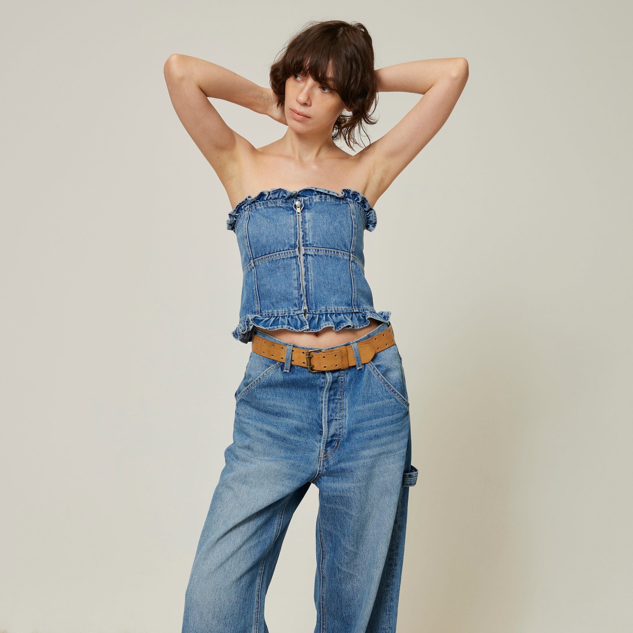 Denim frill bustier
