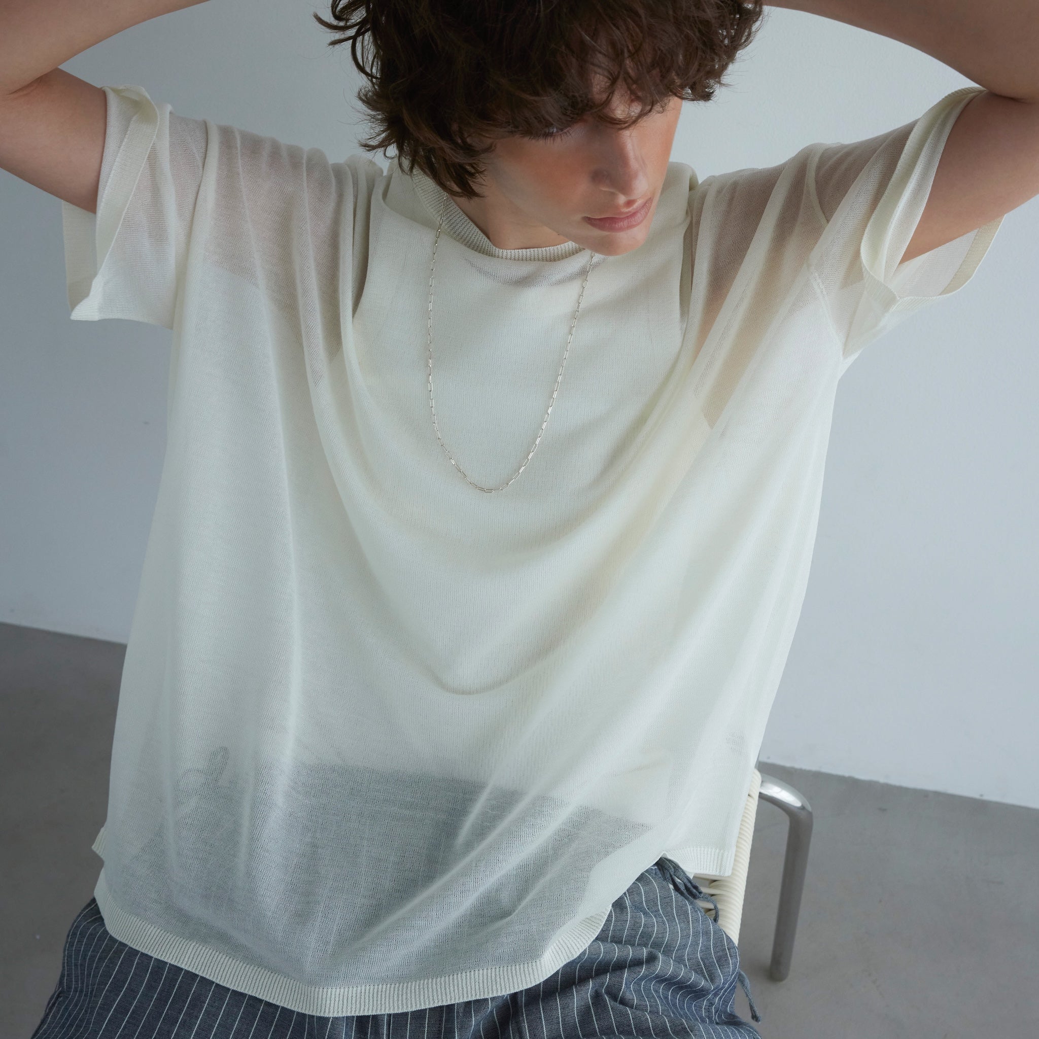 Drytouch sheer knit loose T-shirt