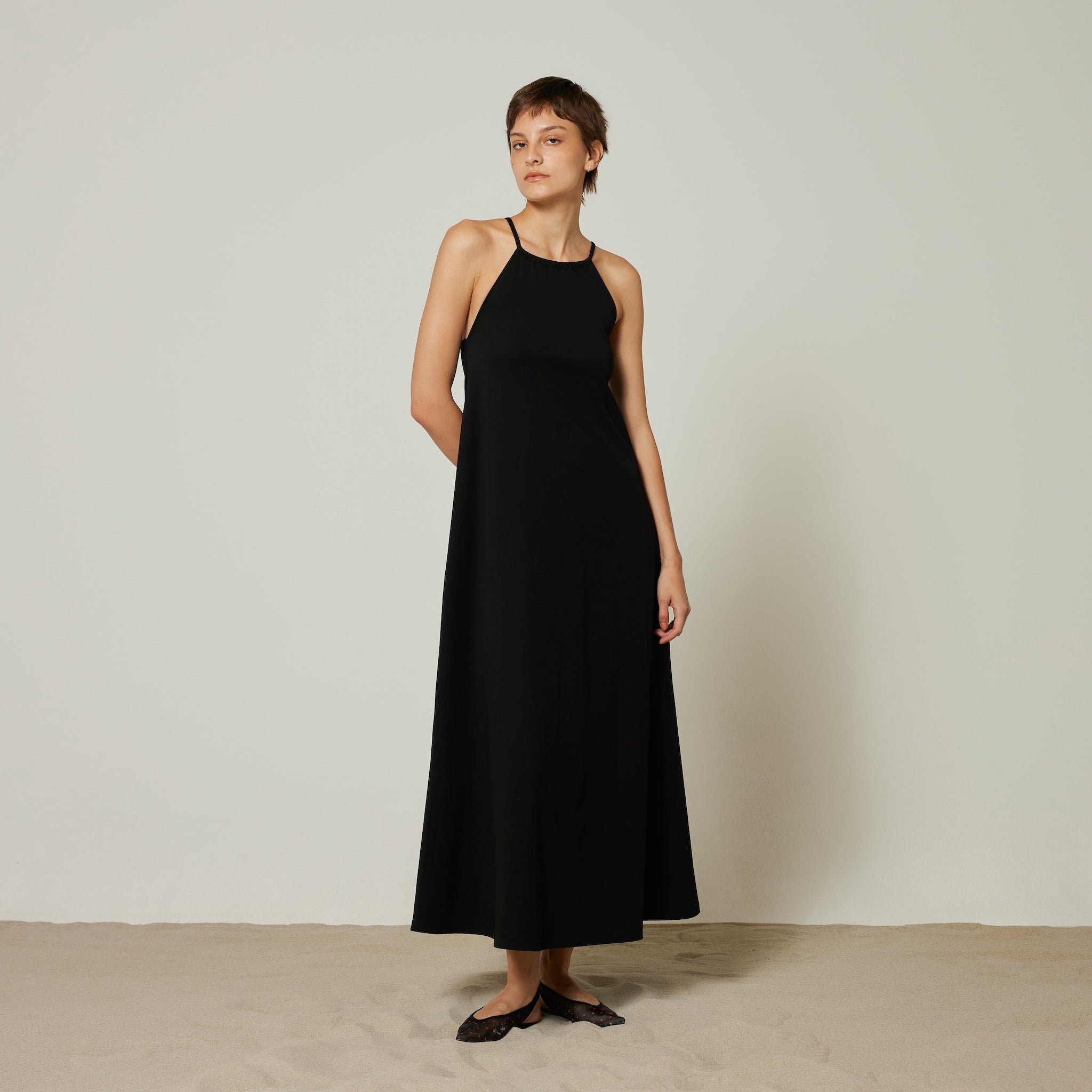 Silk-satin cotton flare dress