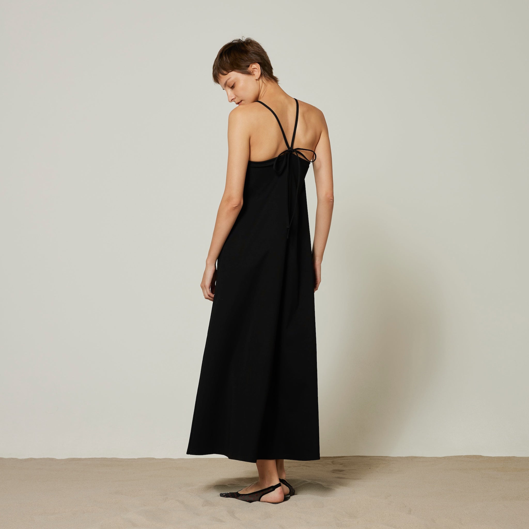 Silk-satin cotton flare dress