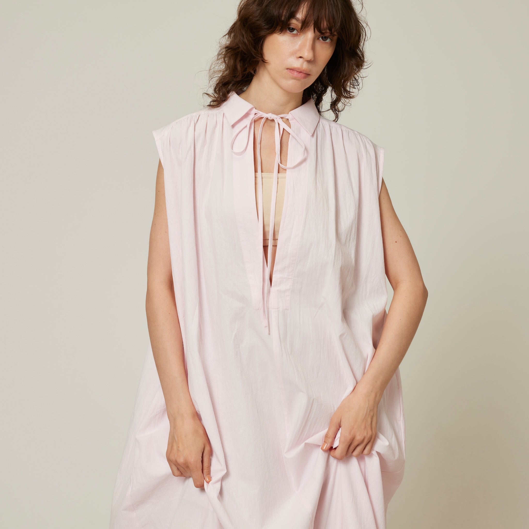 Cotton Wash collar Vカットタンクドレス