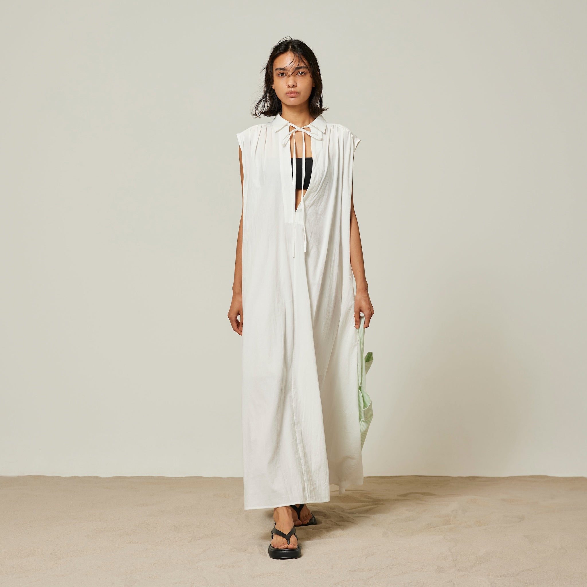 Cotton Wash collar Vカットタンクドレス