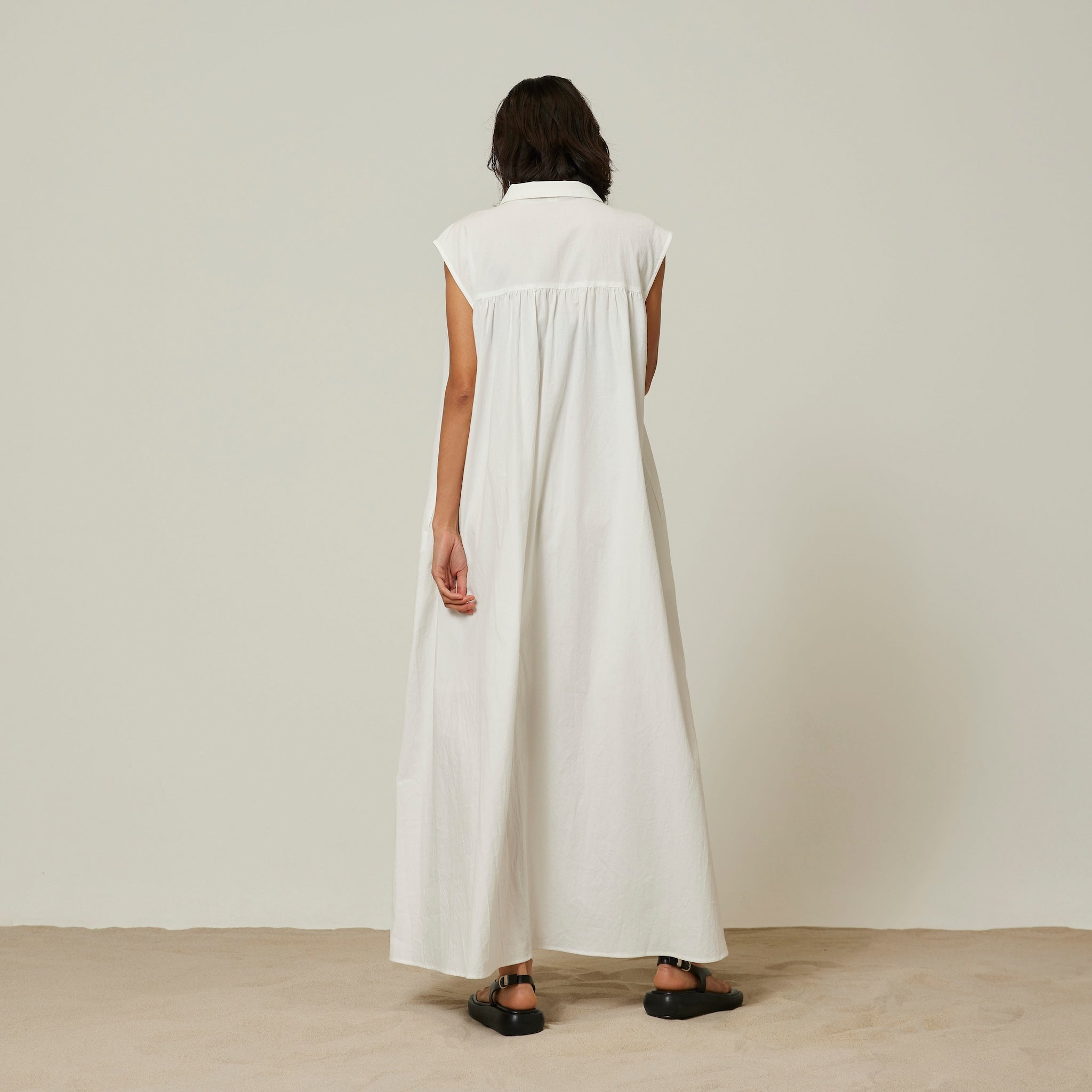 Cotton Wash collar Vカットタンクドレス