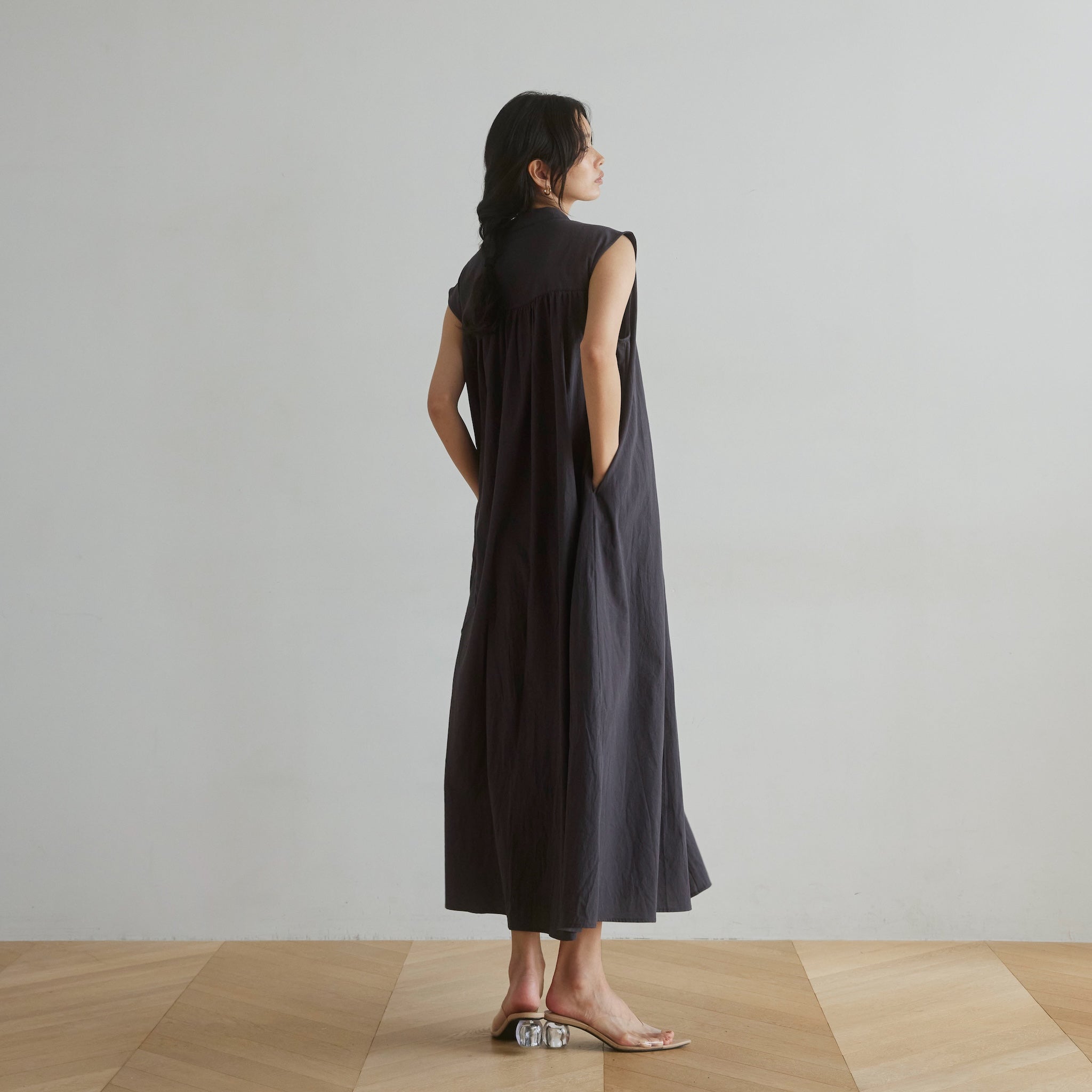 Cotton Wash collar Vカットタンクドレス